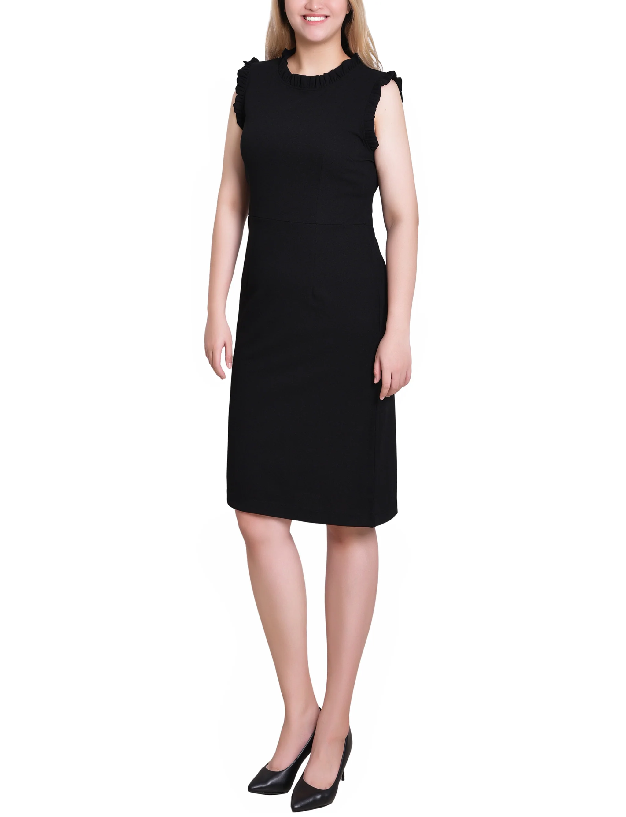 Black Sleeveless Ruffle Detail Dress - Image 3