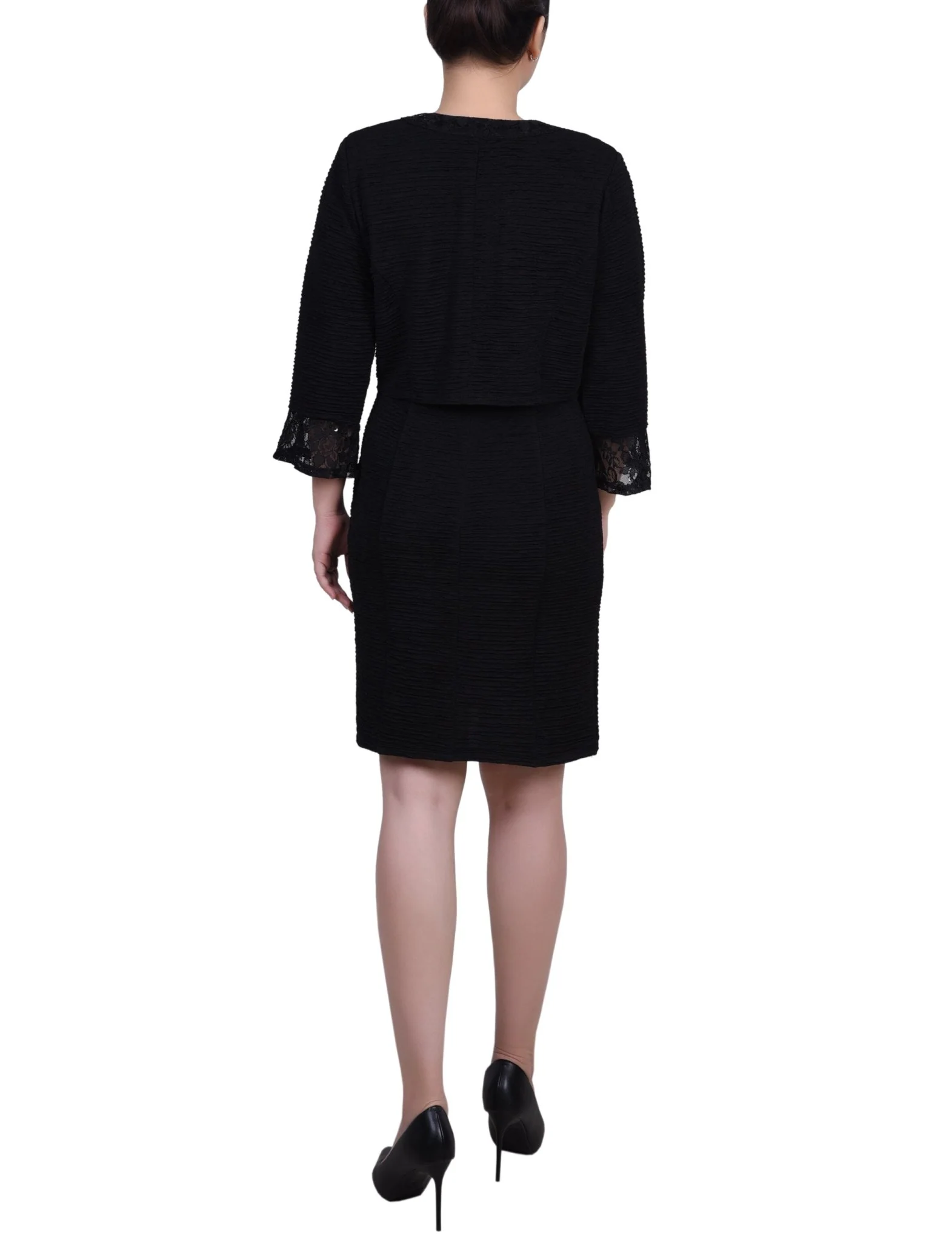 Black Two Piece Novelty Knit and Lace Dress Set - Image 3