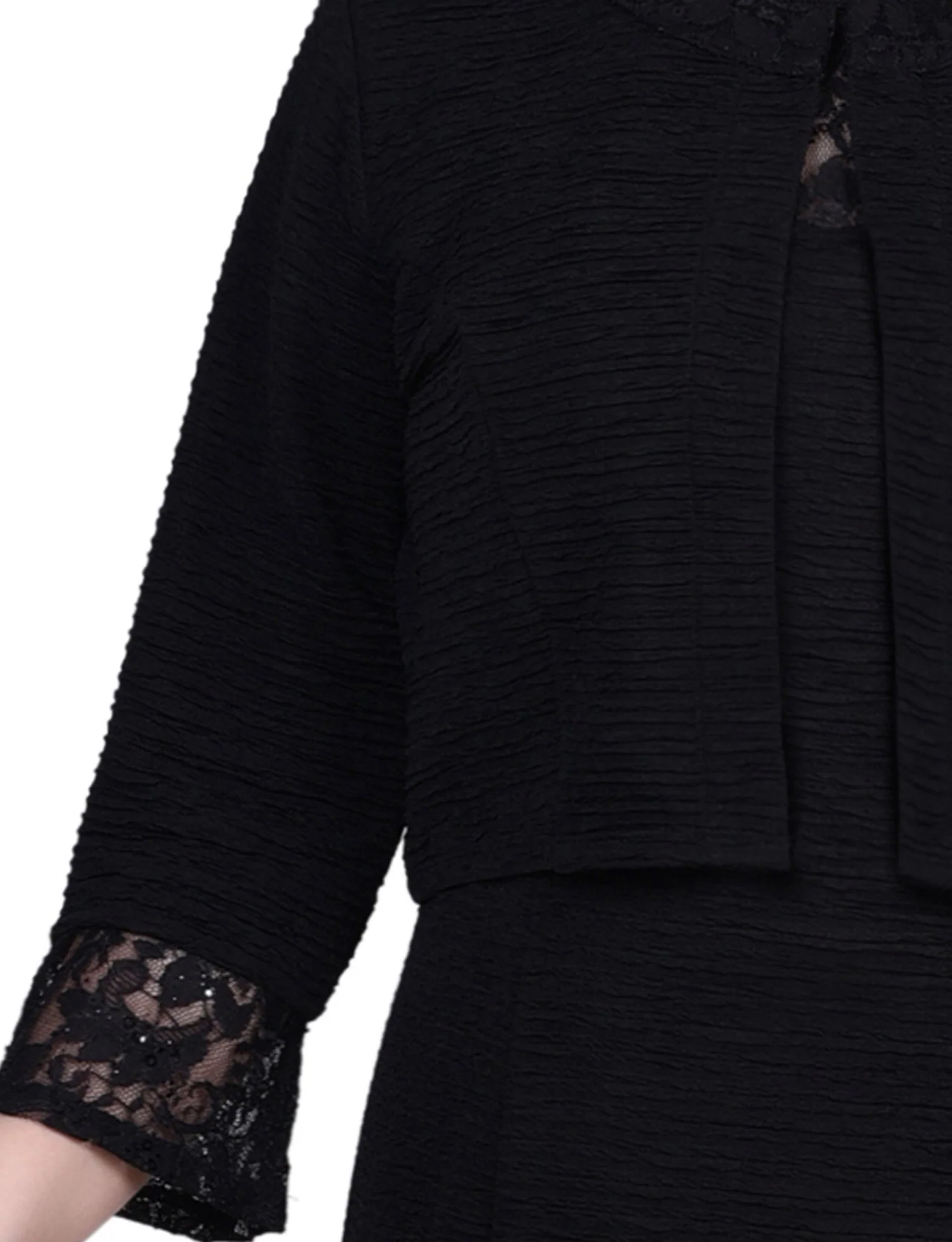Black Two Piece Novelty Knit and Lace Dress Set - Petite - Image 4