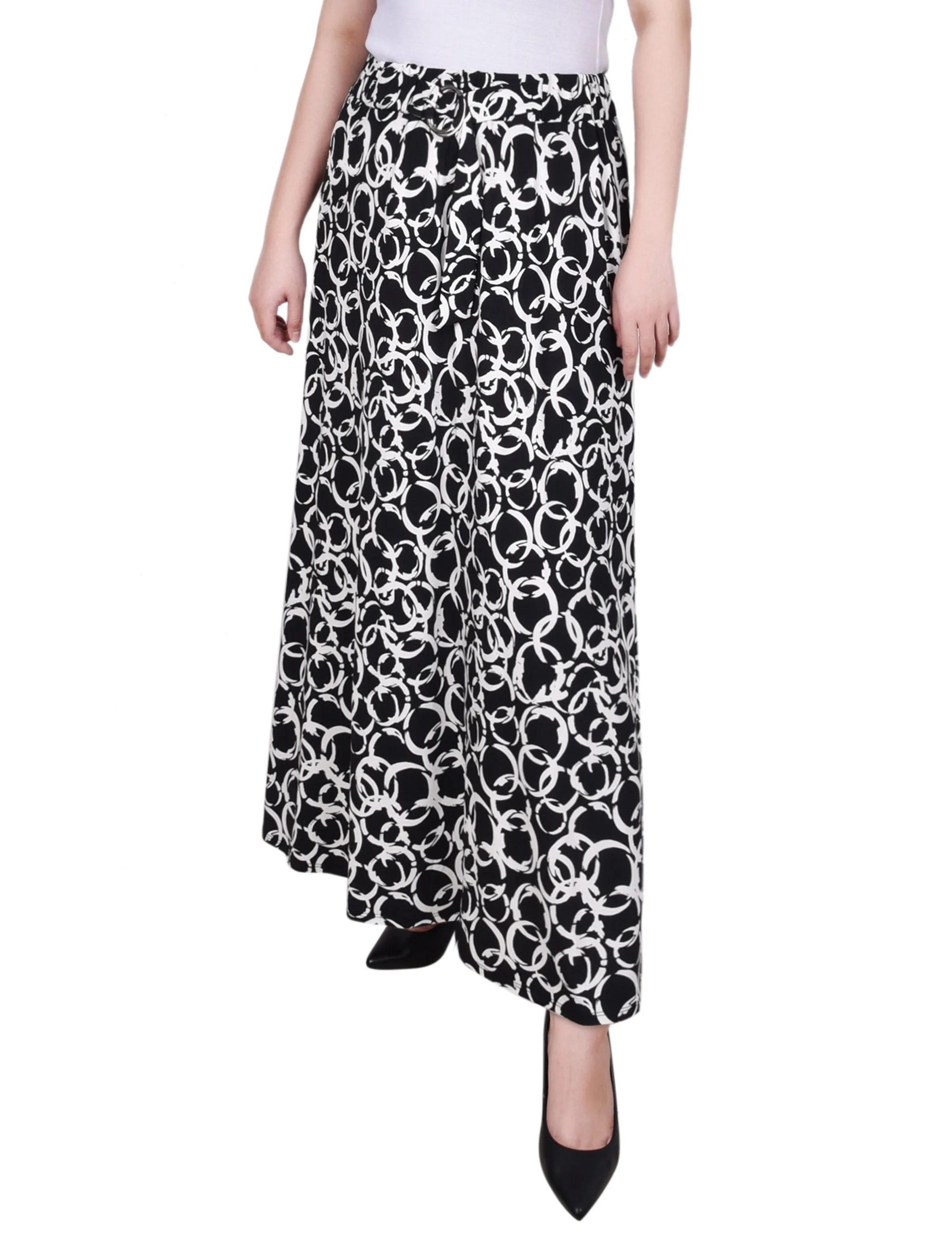 Black White Circle Chain Ring Detail Midi-Length Skirt - Petite - Image 2