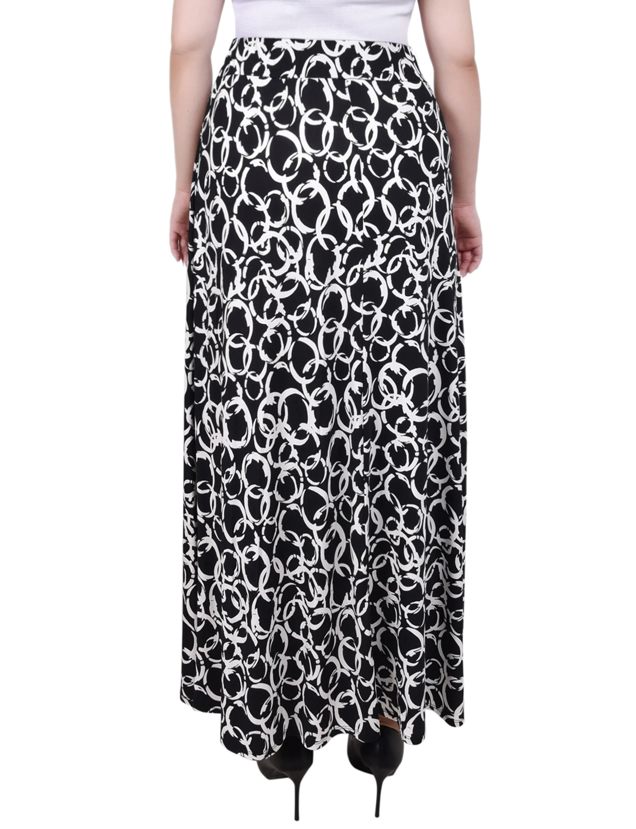 Black White Circle Chain Ring Detail Midi-Length Skirt - Petite - Image 4