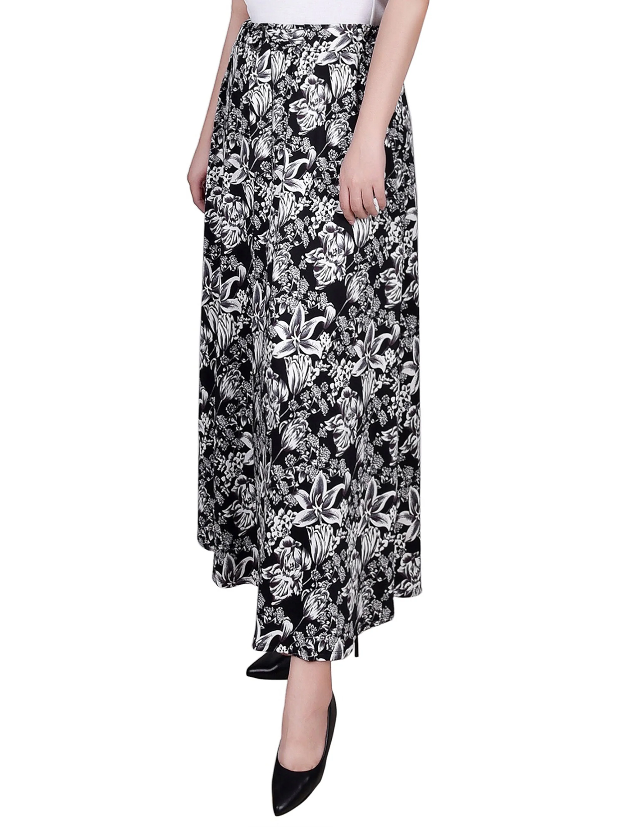 Black White Floral Ring Detail Midi-Length Skirt - Image 3