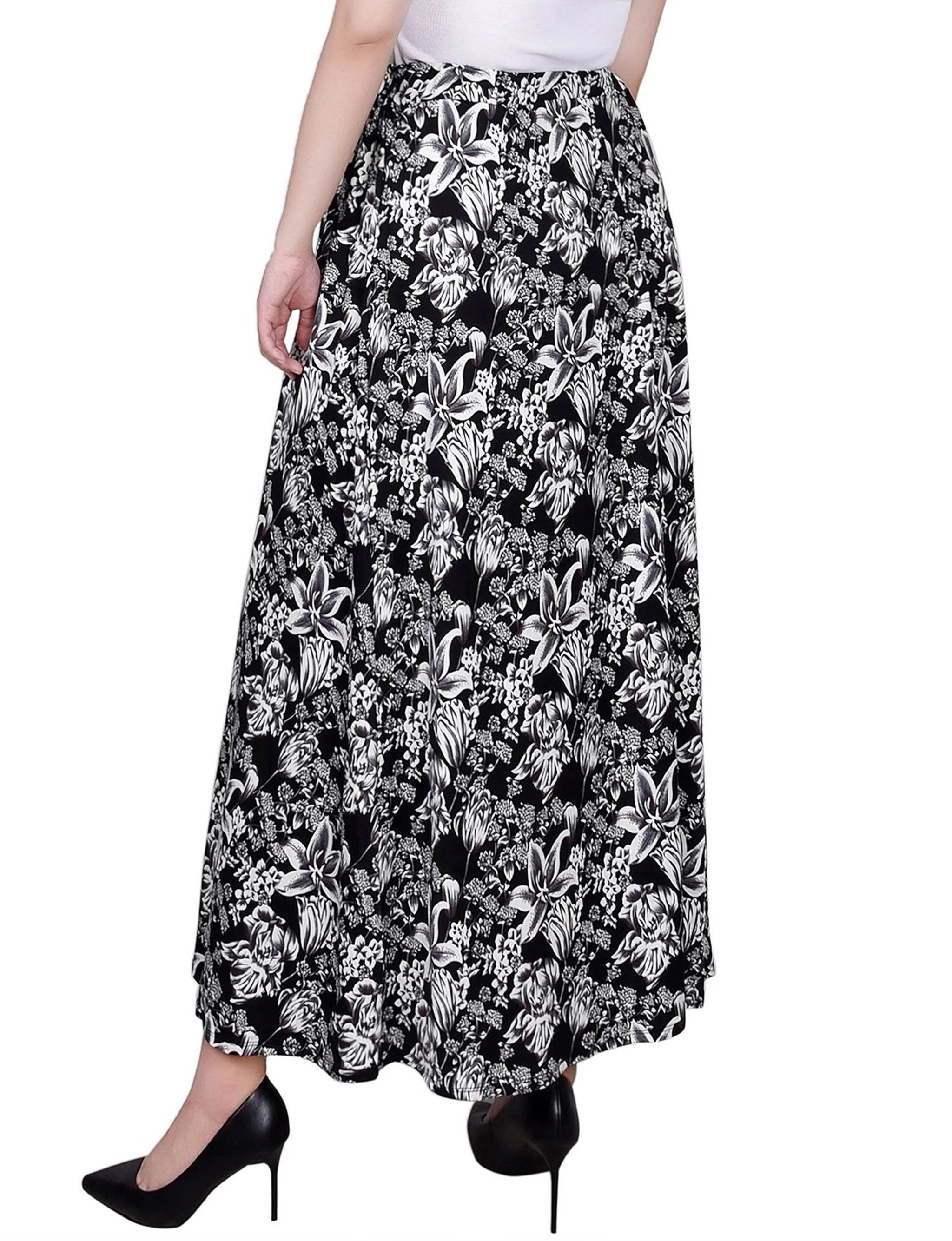 Black White Floral Ring Detail Midi-Length Skirt - Image 4