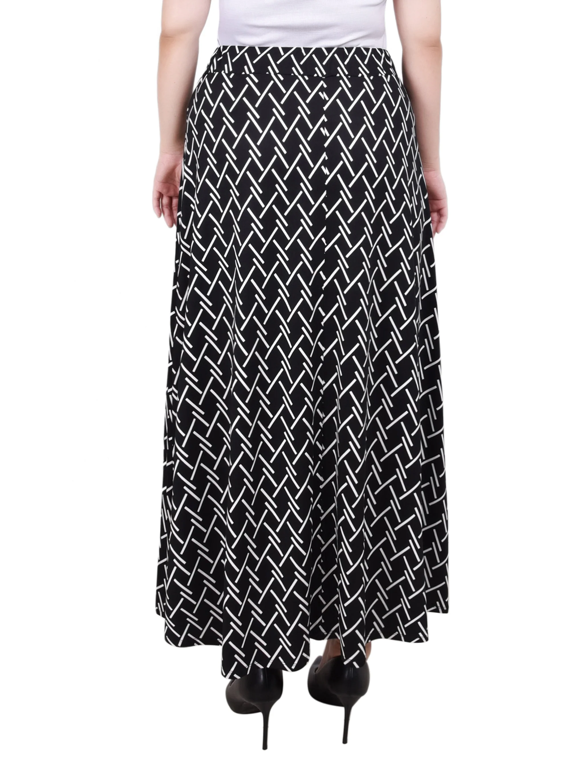 Black White Oblique Ring Detail Midi-Length Skirt - Image 4