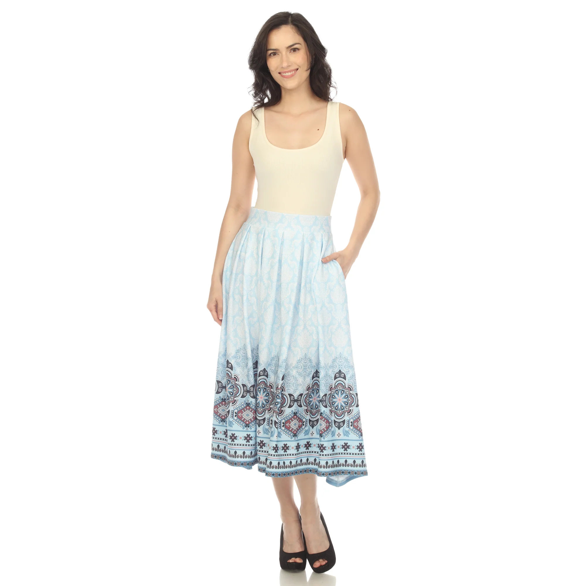 Blue Pleated Skirt with Border Prints - Image 5