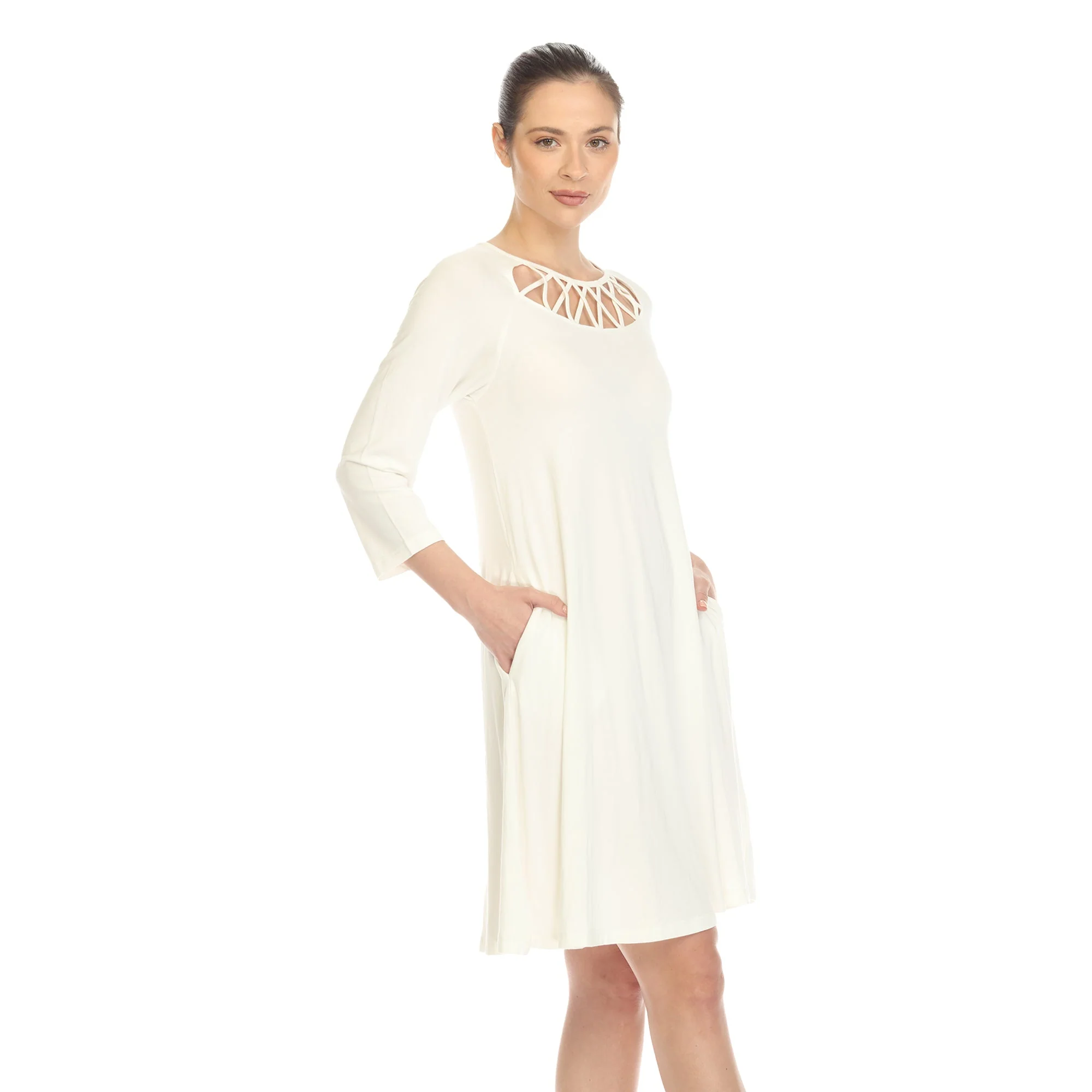 Criss Cross Neckline Swing Midi Dress - Image 26