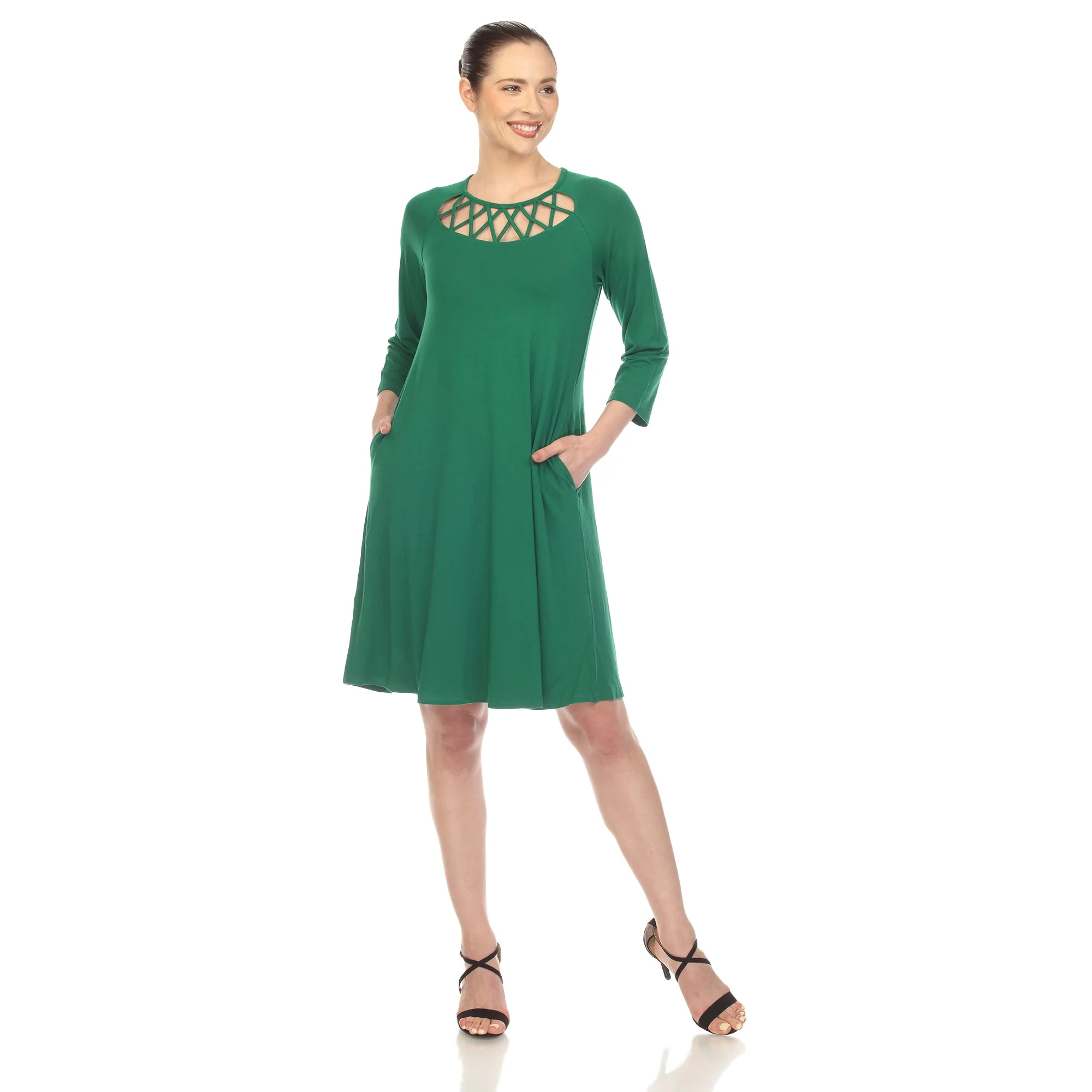 Criss Cross Neckline Swing Midi Dress - Image 32