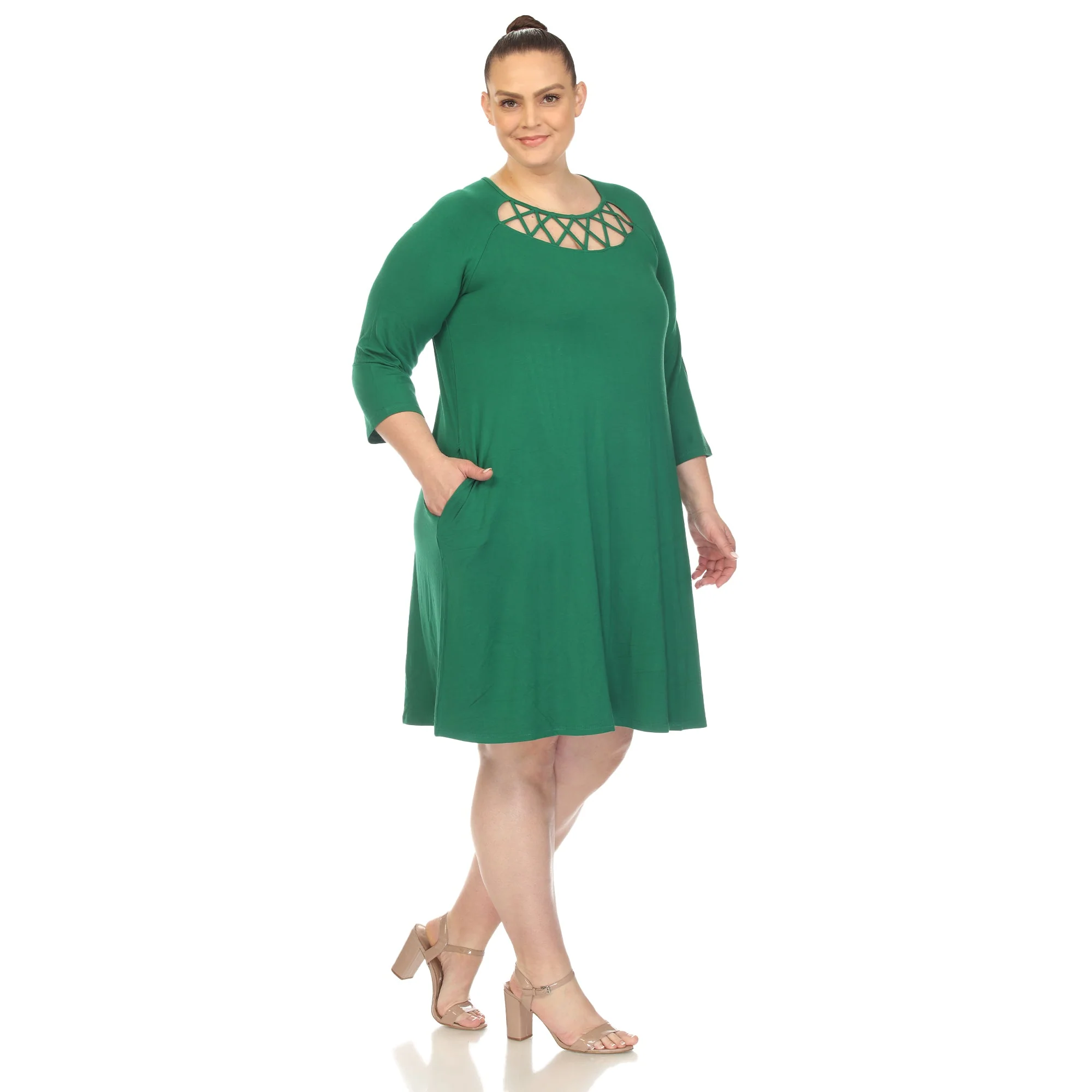 Criss Cross Neckline Swing Midi Dress - Plus - Image 22