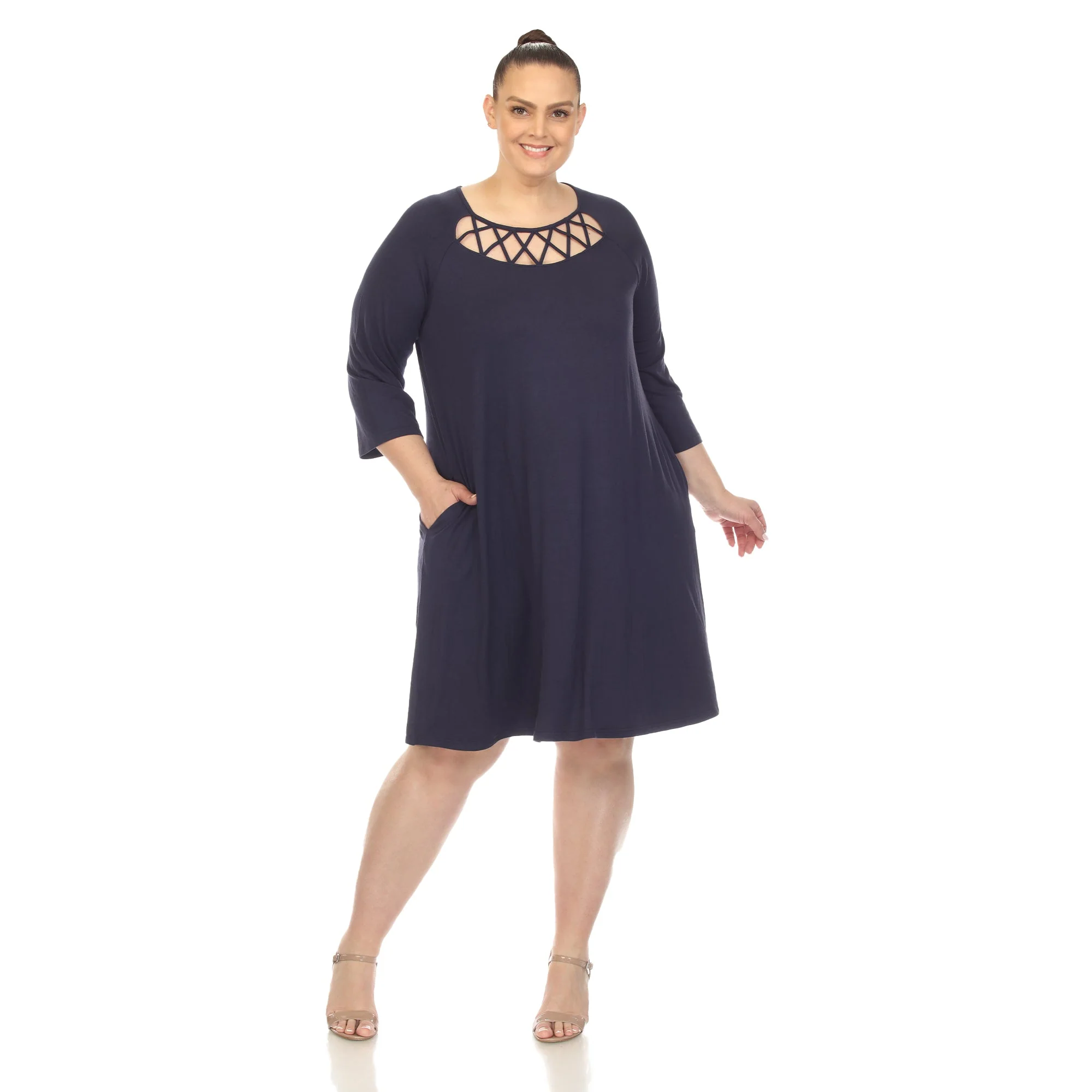 Criss Cross Neckline Swing Midi Dress - Plus - Image 28