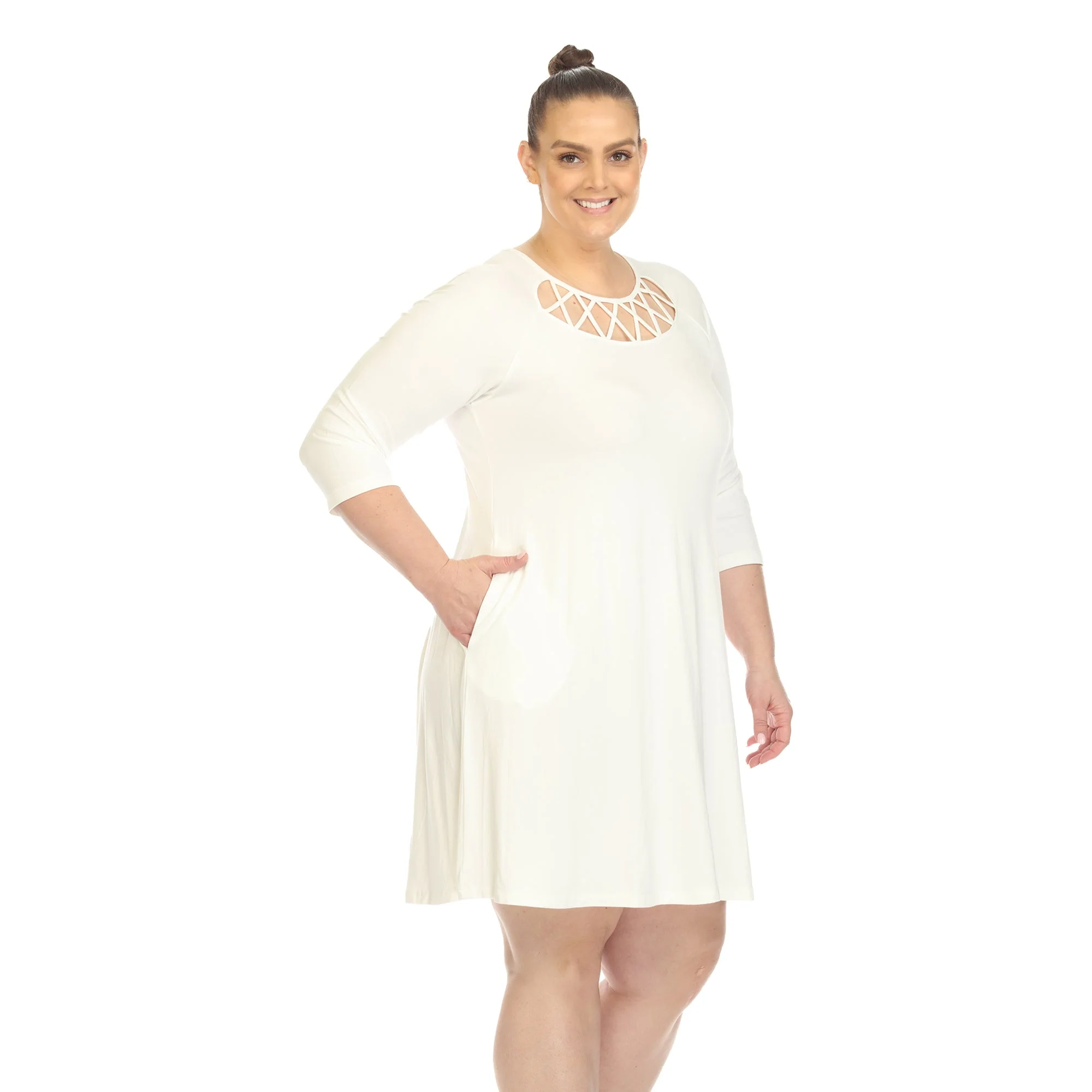 Criss Cross Neckline Swing Midi Dress - Plus - Image 32