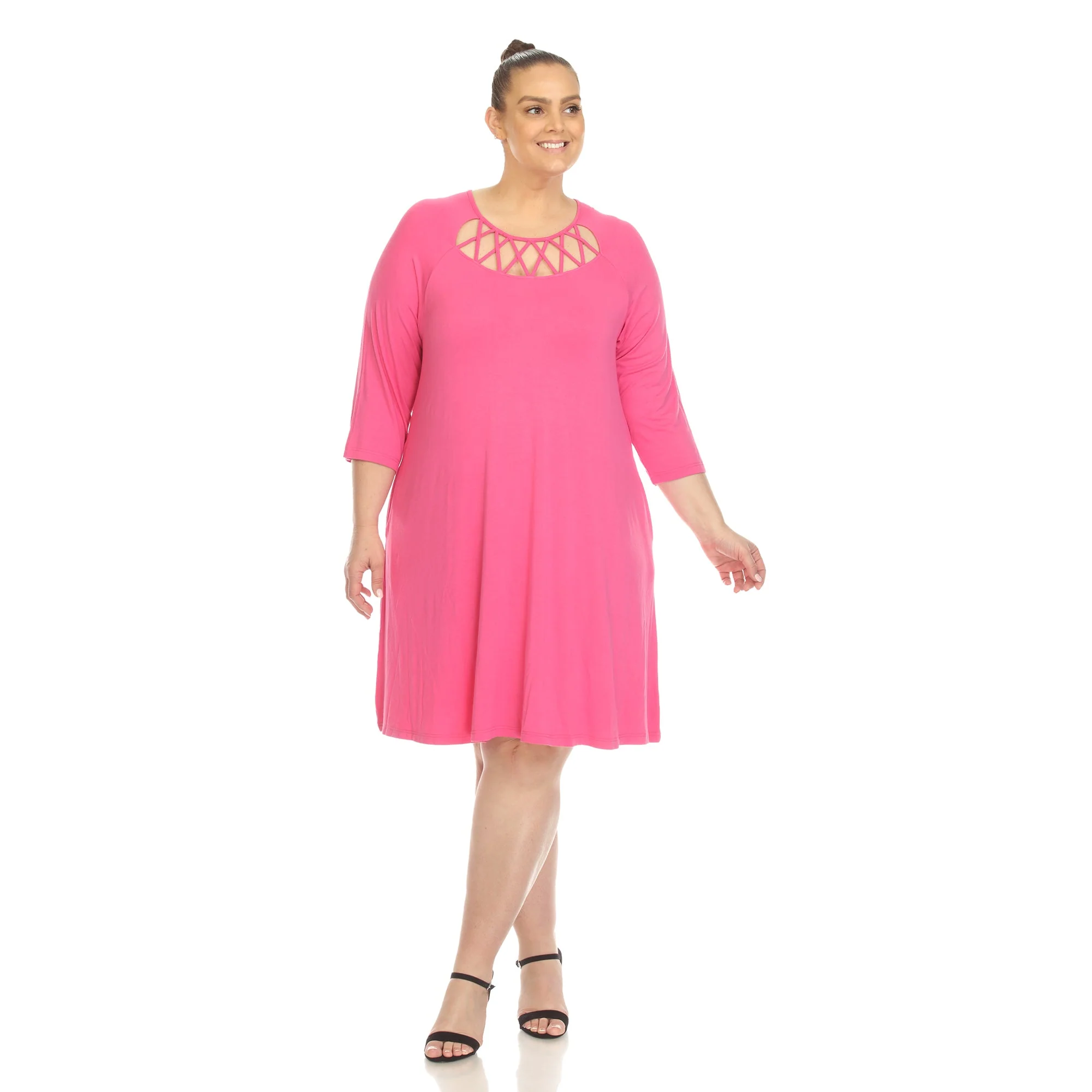 Criss Cross Neckline Swing Midi Dress - Plus - Image 7