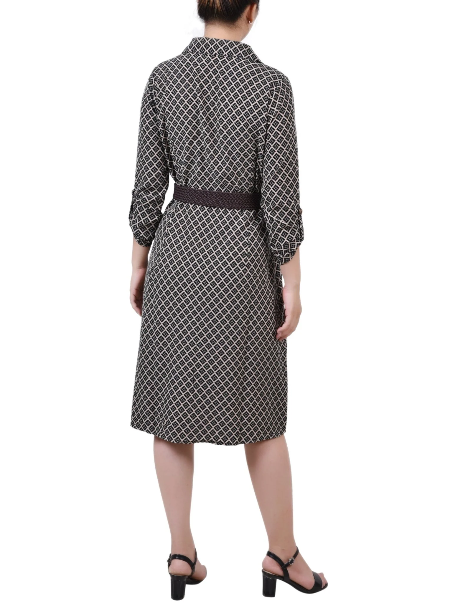 Doeskin Black Allie 3/4 Roll Tab Sleeve Shirtdress - Petite - Image 3
