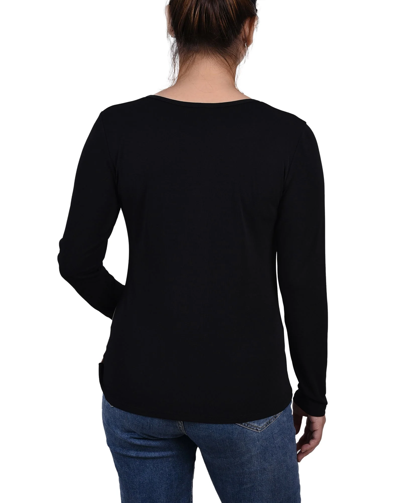 Doeskin Long Sleeve Studded Colorblocked Split Neck Top - Image 4