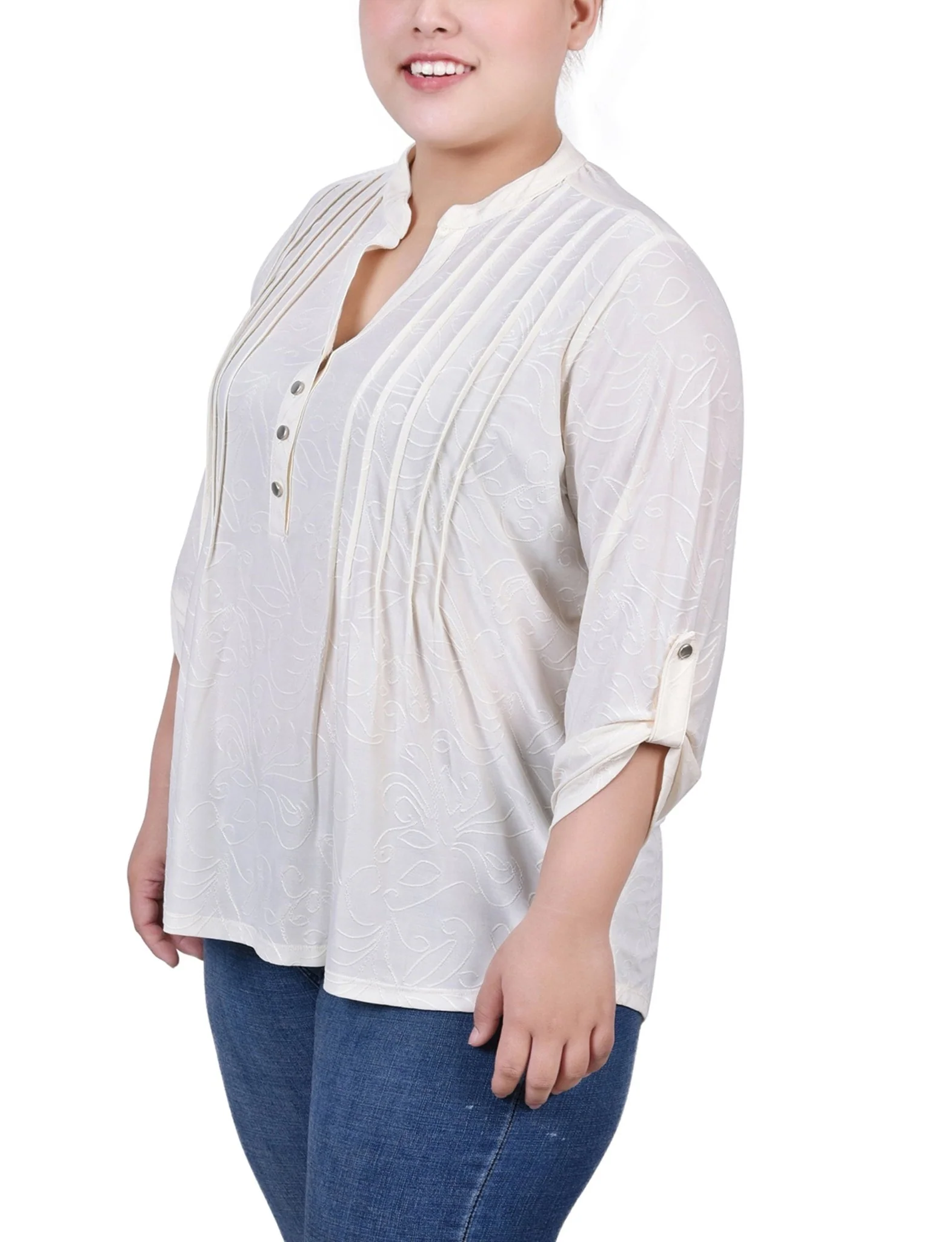 Egret 3/4 Roll Tab Pullover Top - Plus - Image 2