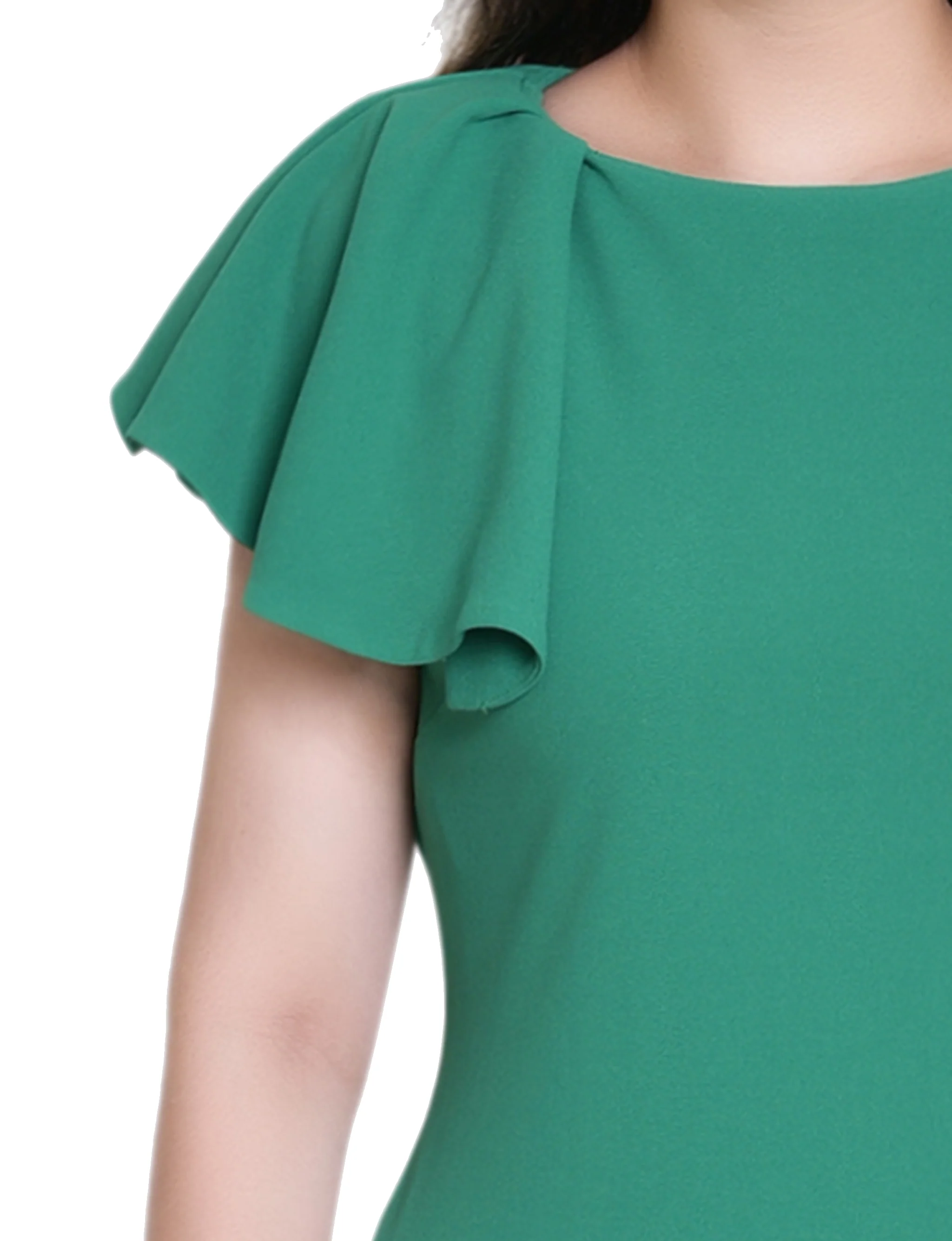 Emerald Green Flutter Sleeve Sheath Dress - Image 2