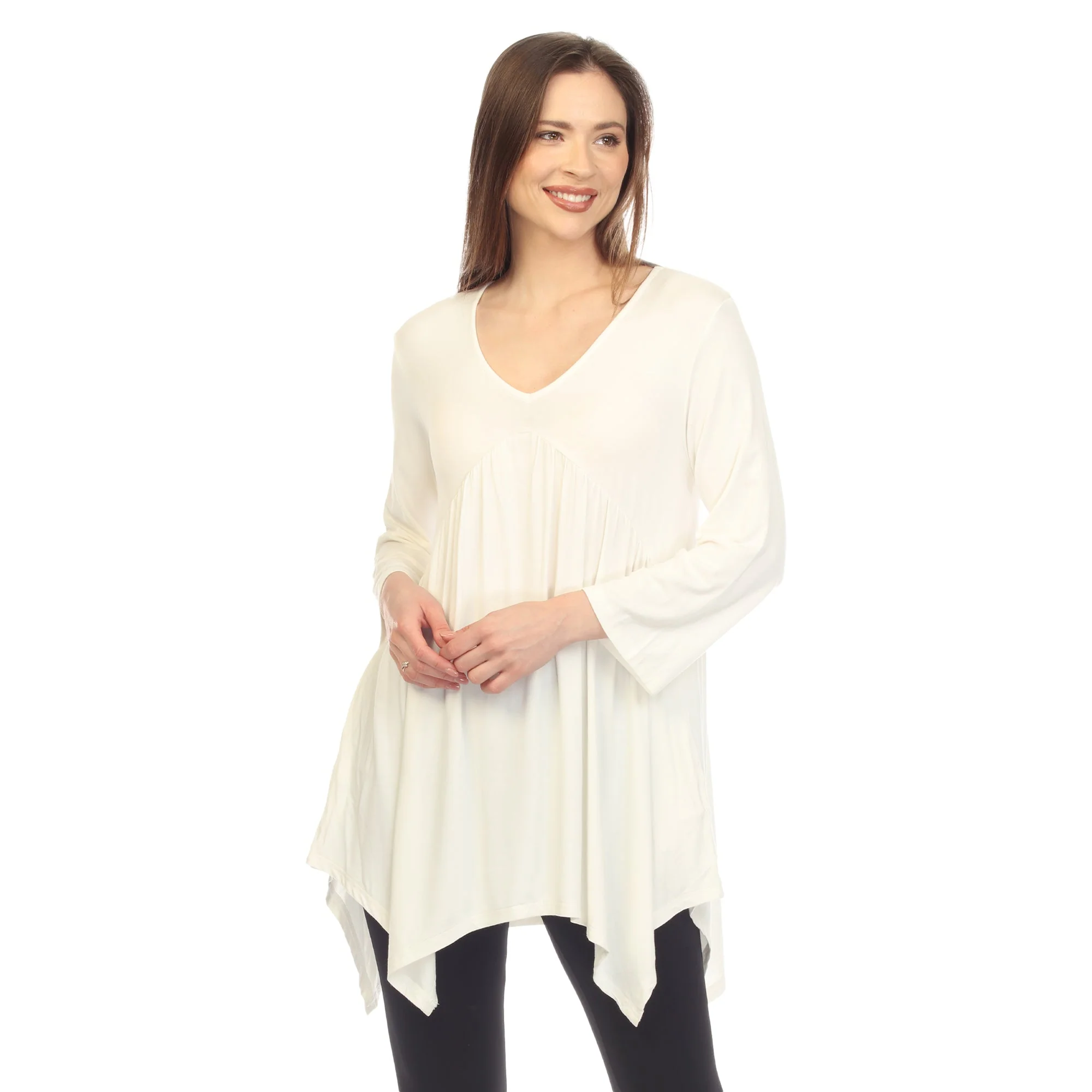 Empire Waist V-Neck Tunic Top - Image 36