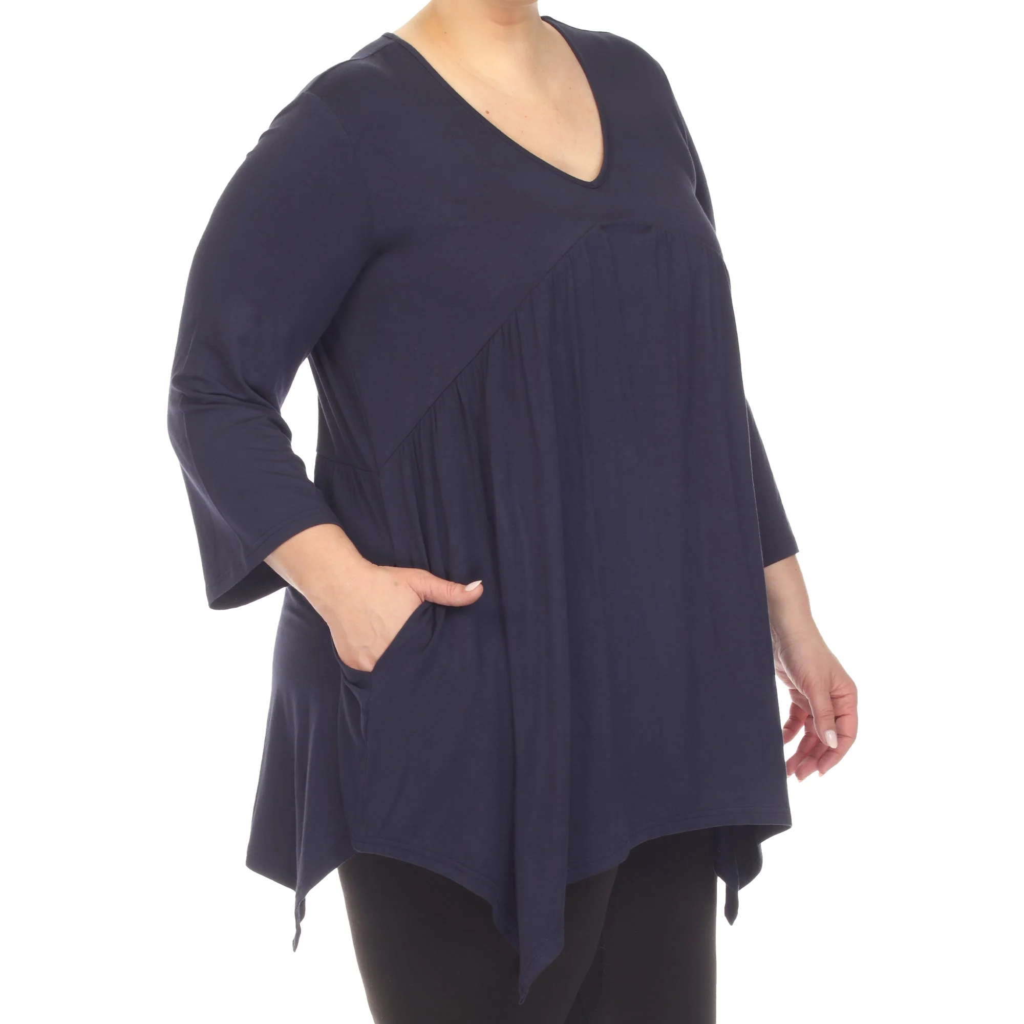 Empire Waist V-Neck Tunic Top - Plus - Image 24