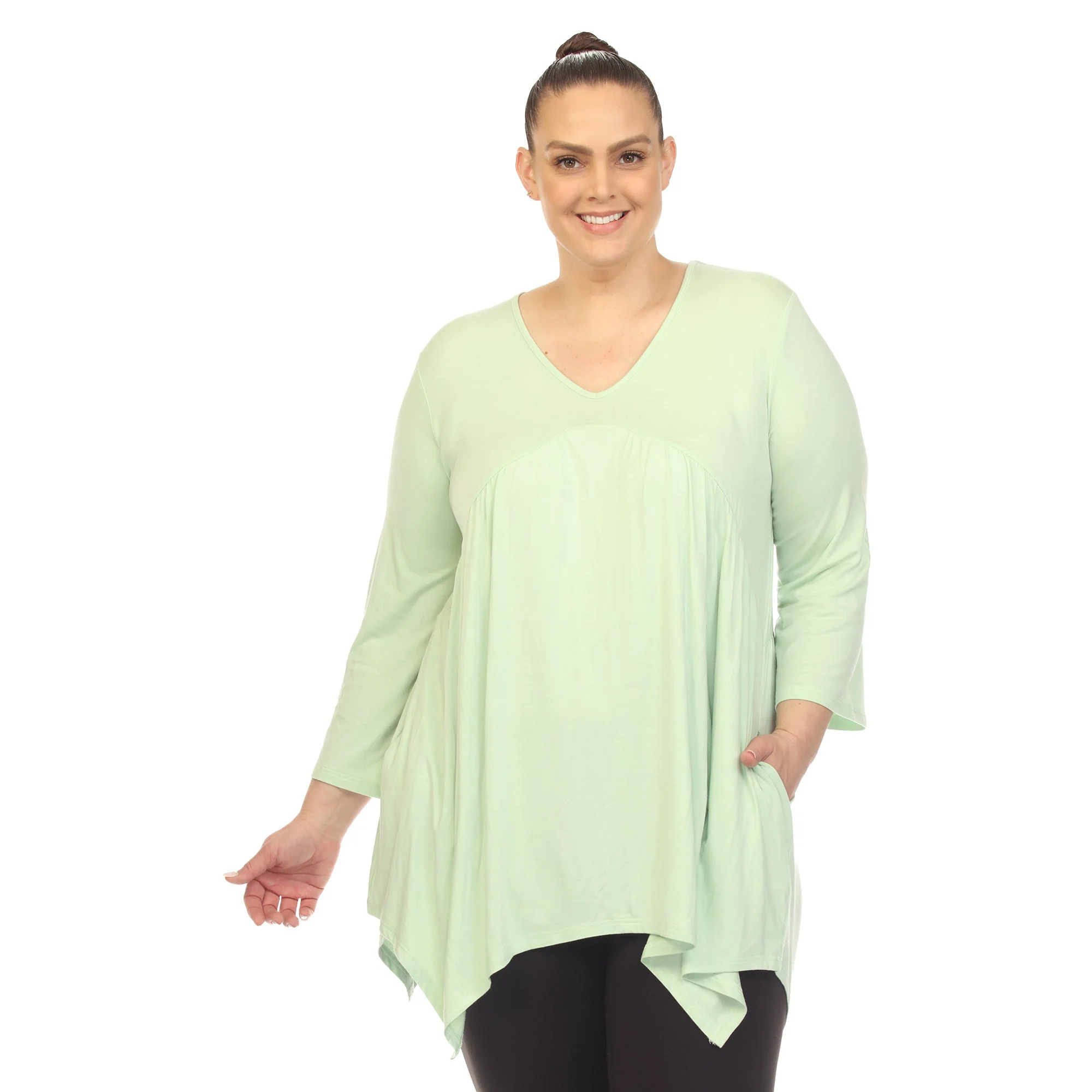Empire Waist V-Neck Tunic Top - Plus - Image 25