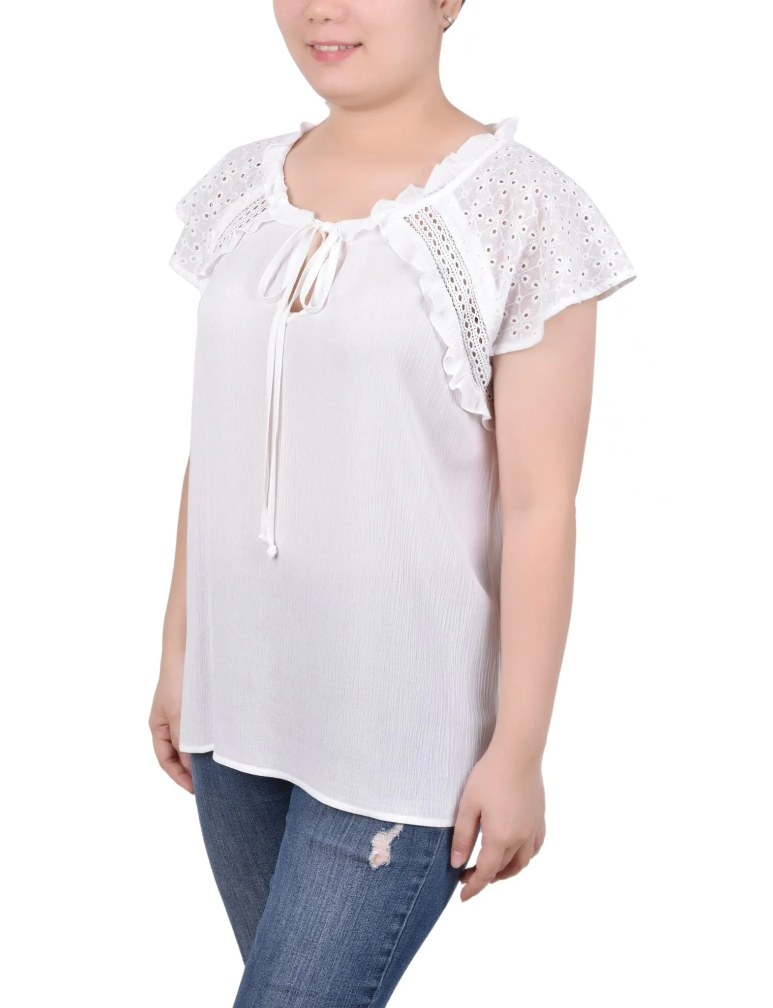 Eyelet Sleeve Blouse - Petite - Image 2