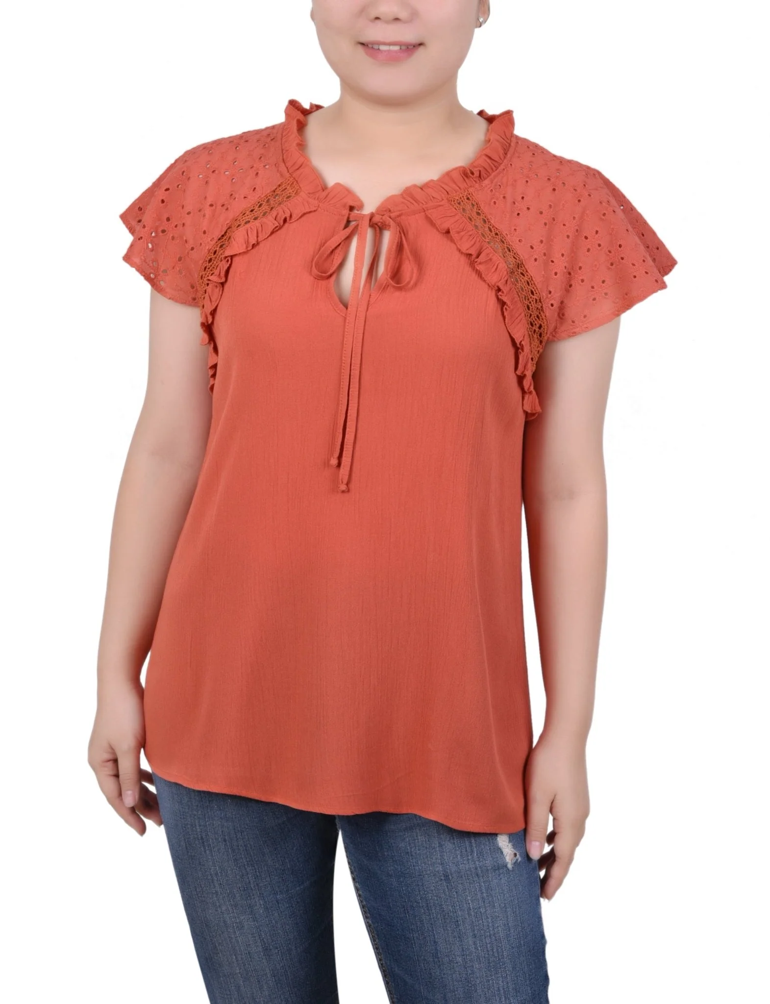 Eyelet Sleeve Blouse - Petite - Image 4