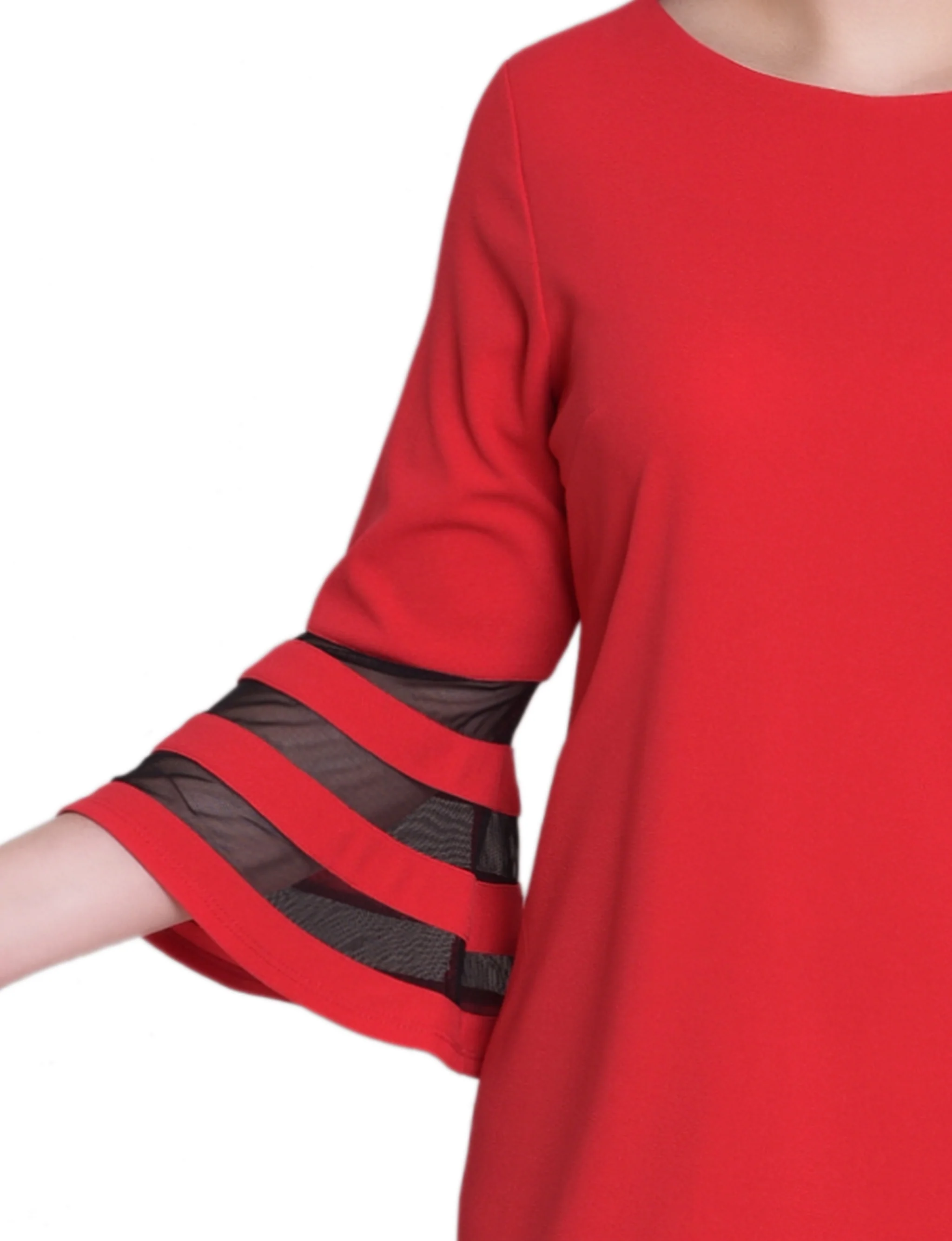 Fire Red Black Shadow Stripe Elbow Sleeve Dress - Image 2