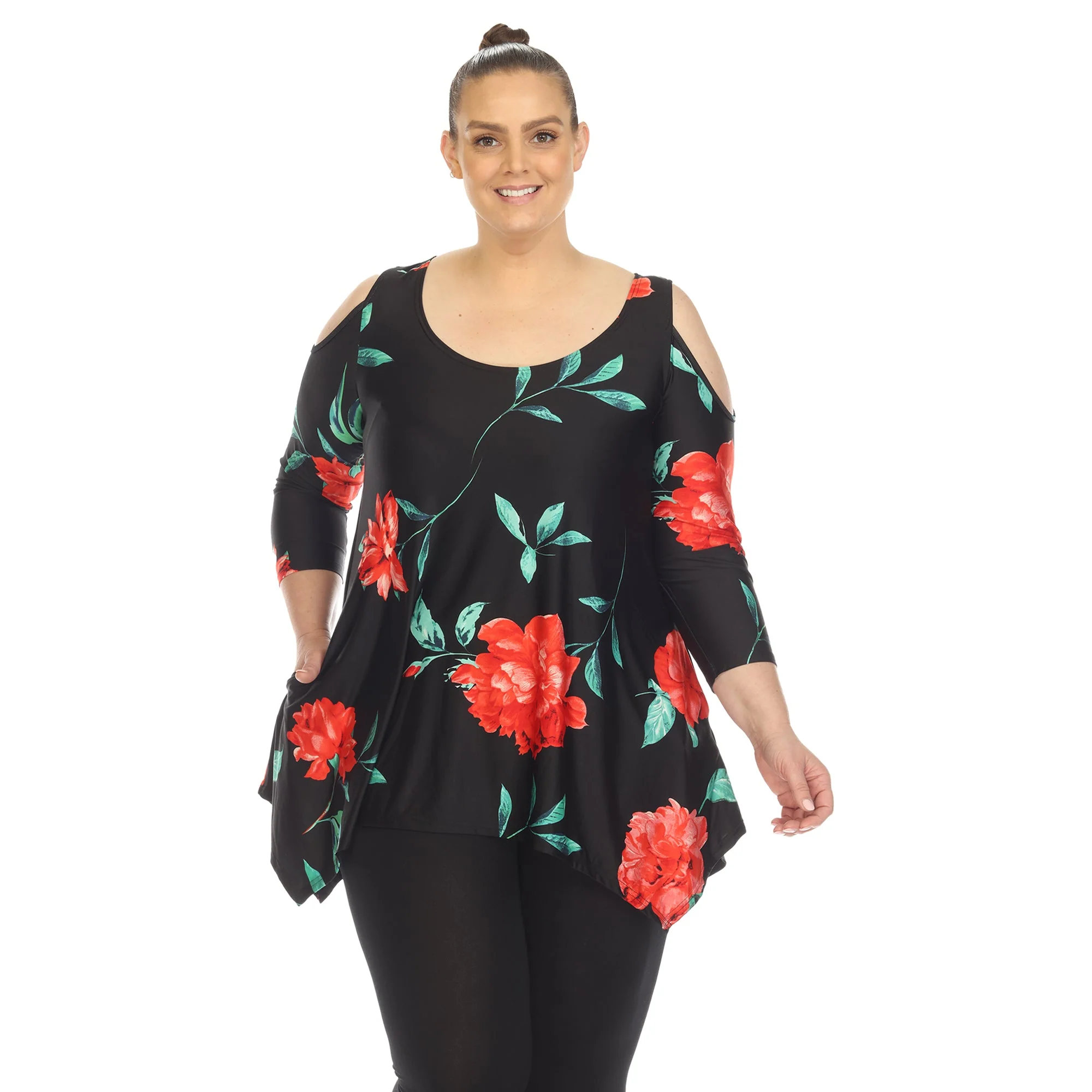Floral Printed Cold Shoulder Tunic - Plus - Image 10