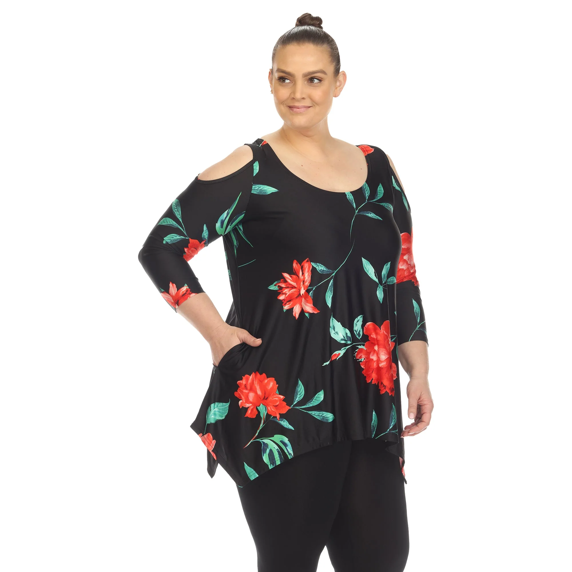 Floral Printed Cold Shoulder Tunic - Plus - Image 11