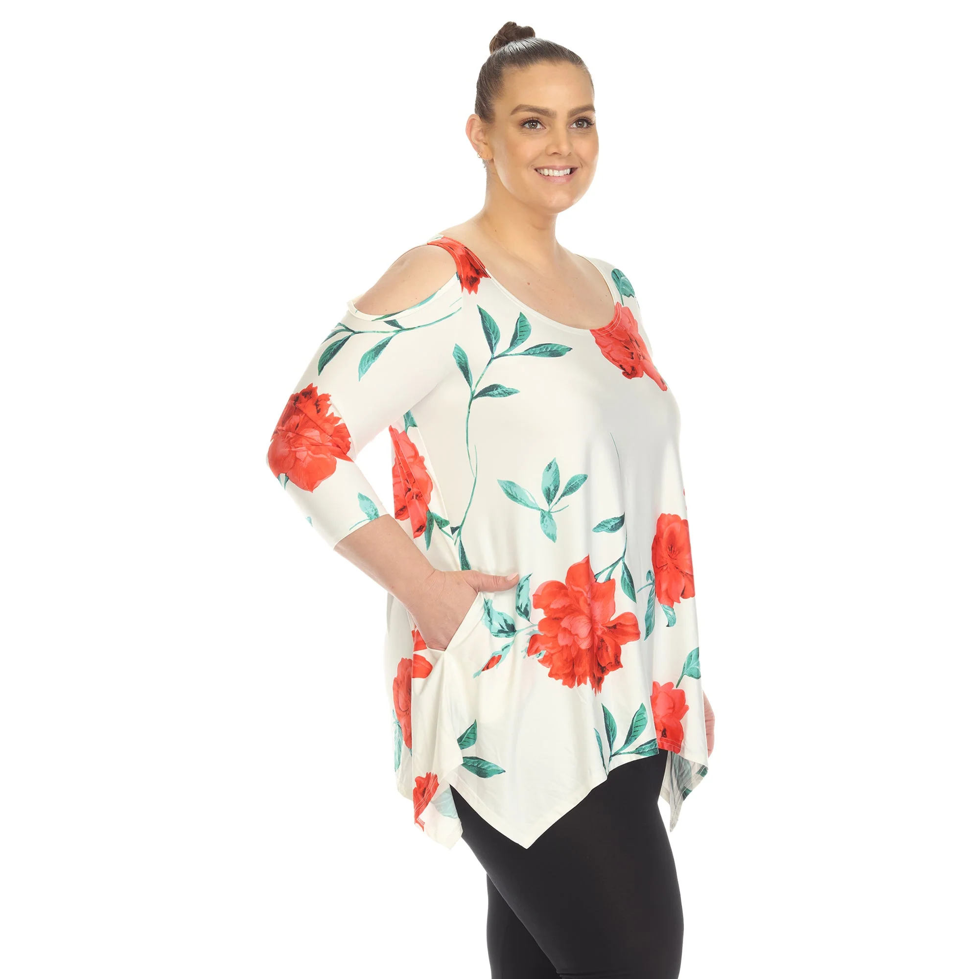 Floral Printed Cold Shoulder Tunic - Plus - Image 23