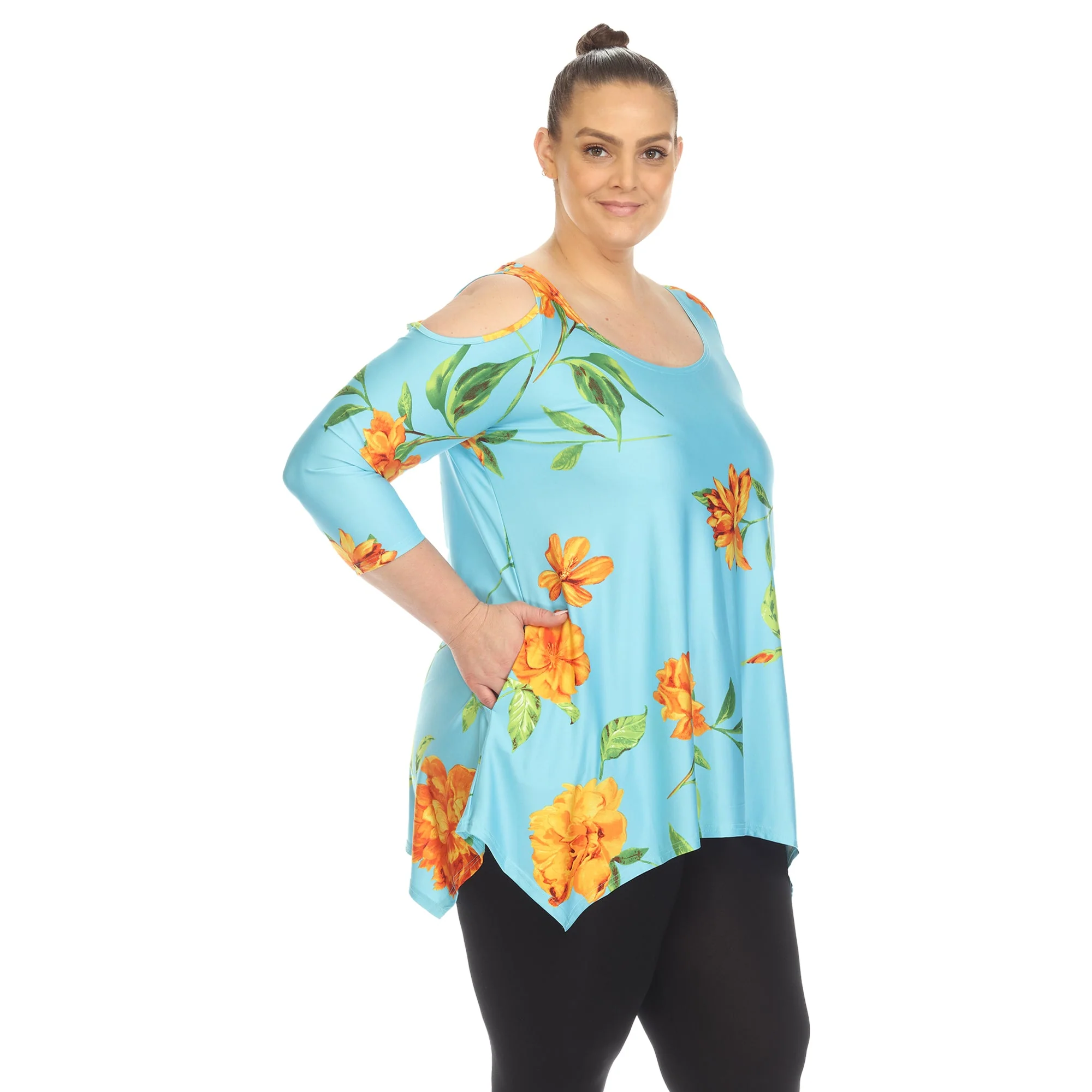 Floral Printed Cold Shoulder Tunic - Plus - Image 29