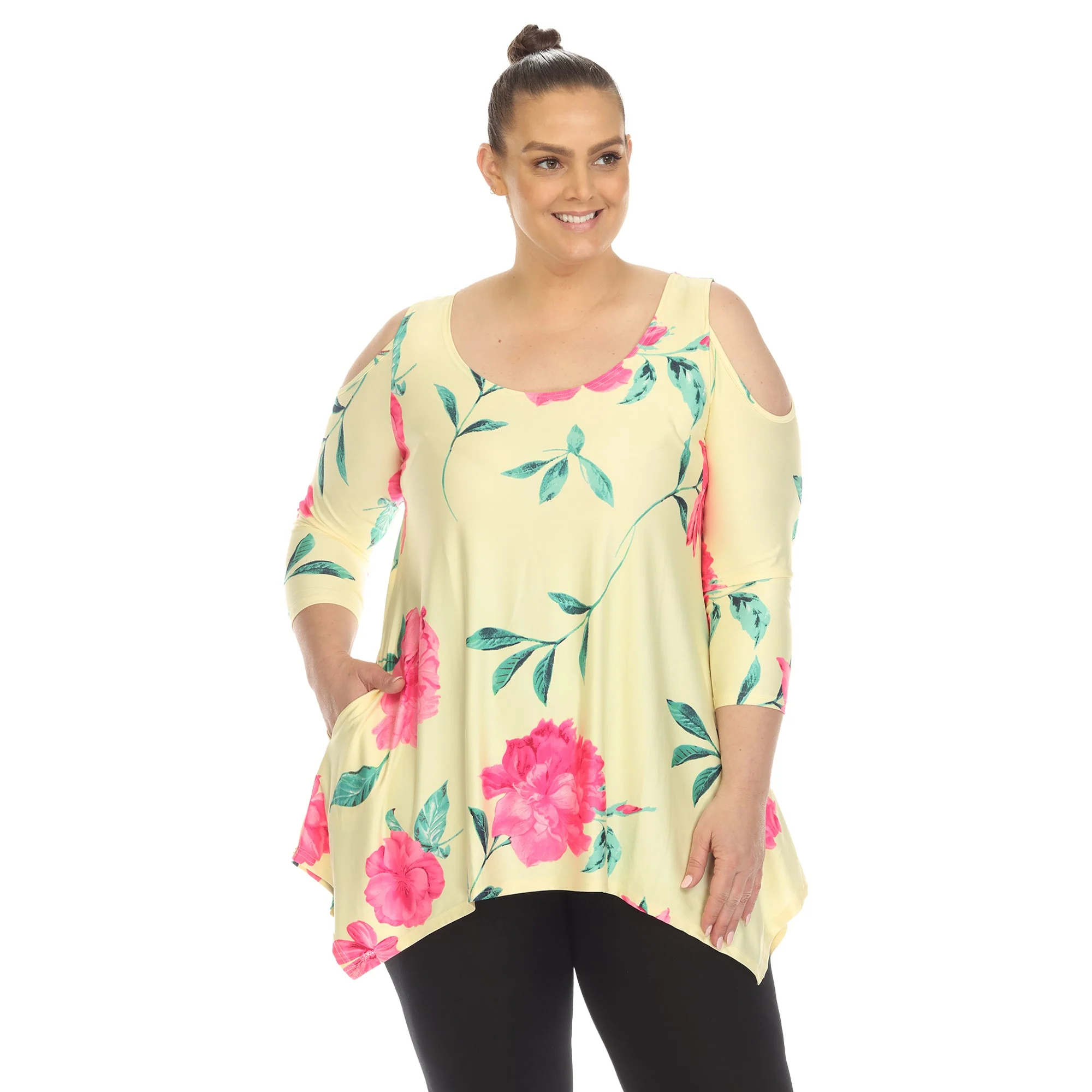 Floral Printed Cold Shoulder Tunic - Plus - Image 4