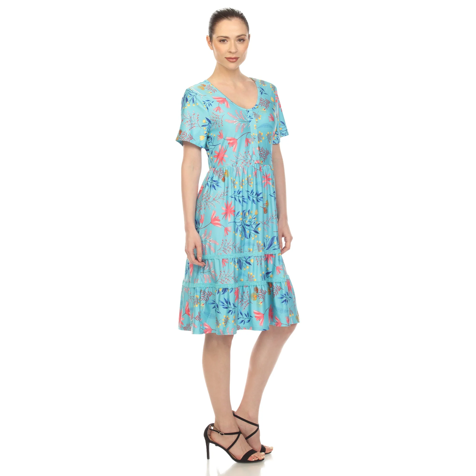 Floral Short Sleeve Knee Length Dress - Image 12