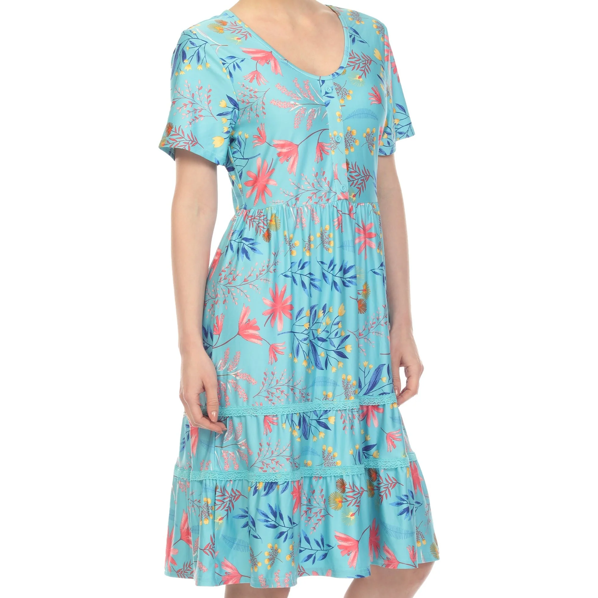 Floral Short Sleeve Knee Length Dress - Image 14
