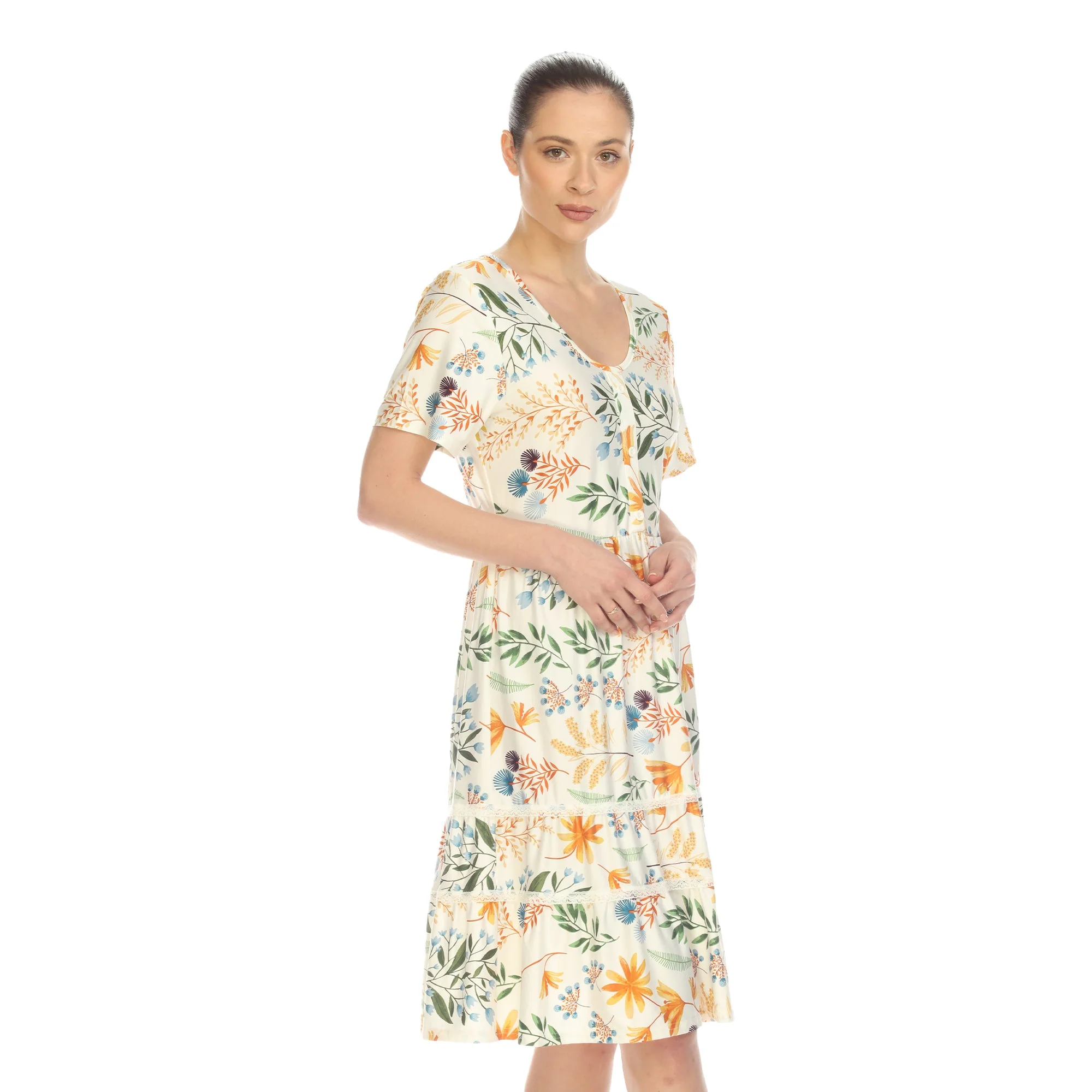 Floral Short Sleeve Knee Length Dress - Image 18