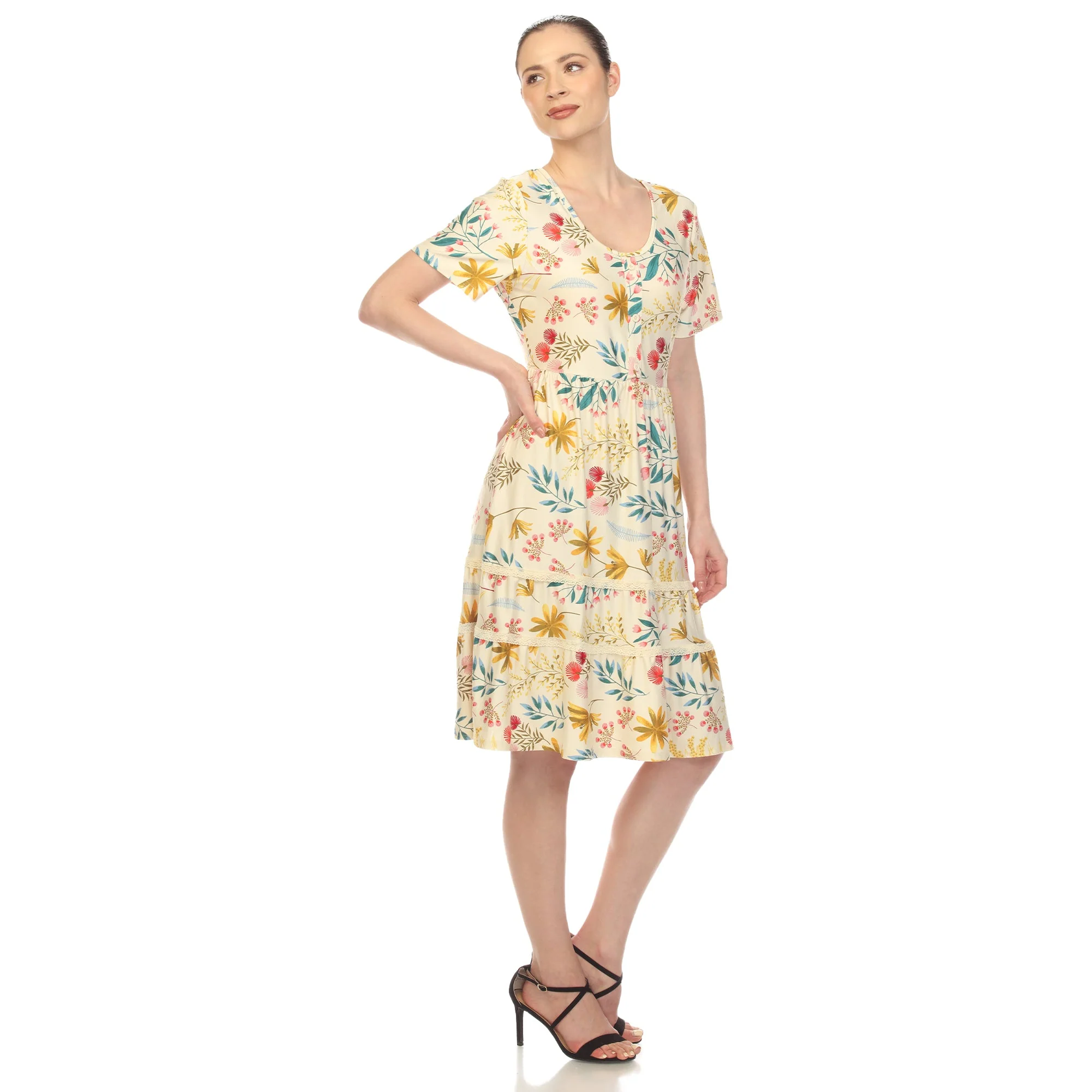 Floral Short Sleeve Knee Length Dress - Image 21