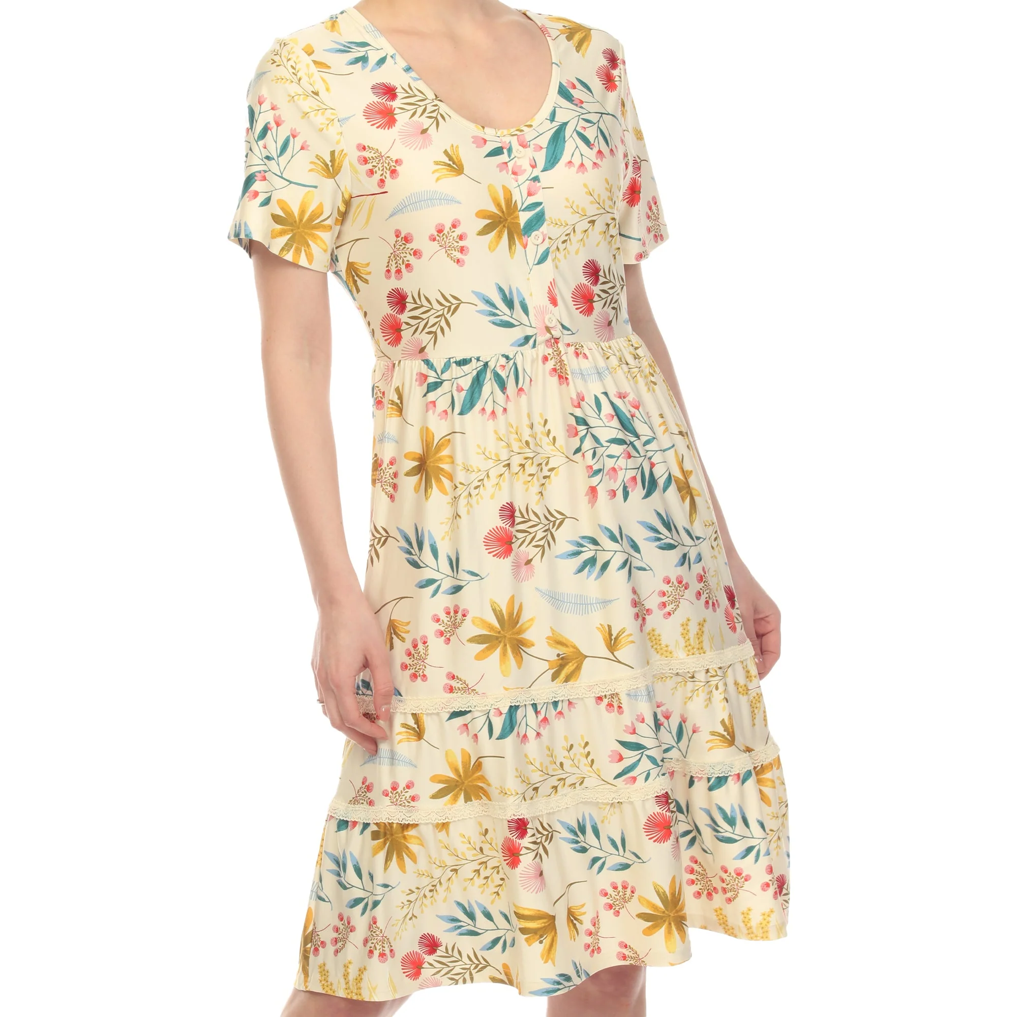 Floral Short Sleeve Knee Length Dress - Image 23