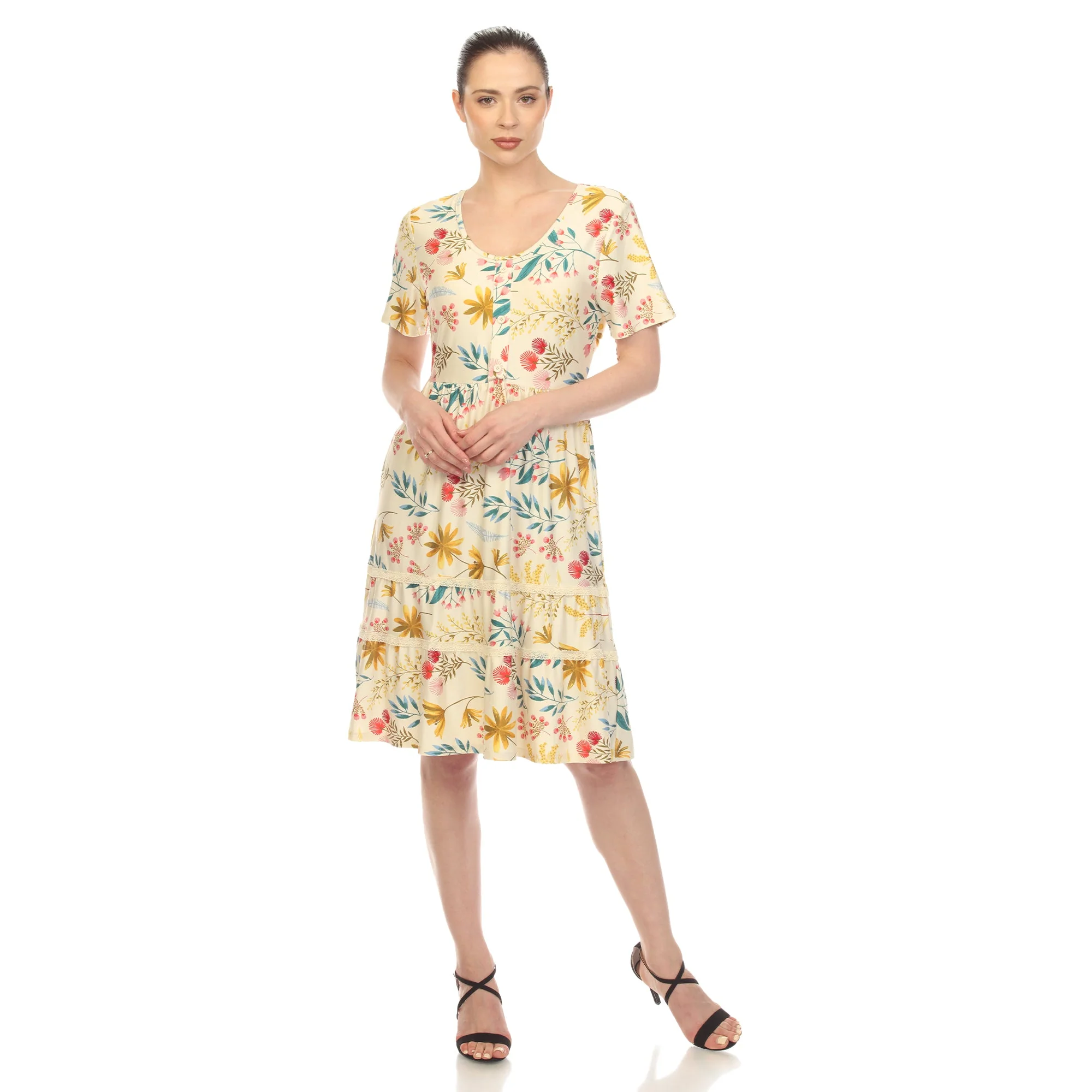 Floral Short Sleeve Knee Length Dress - Image 25