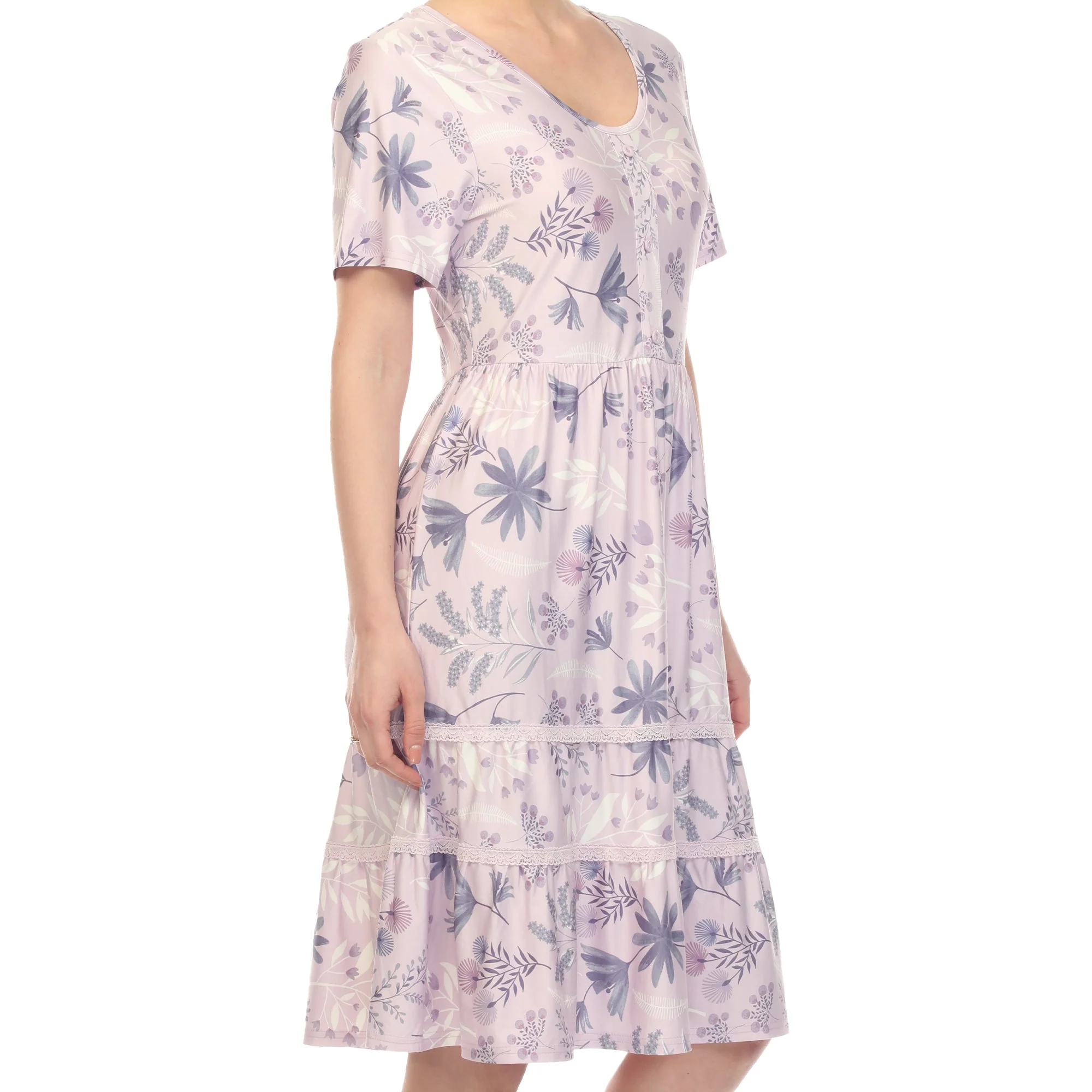 Floral Short Sleeve Knee Length Dress - Image 4