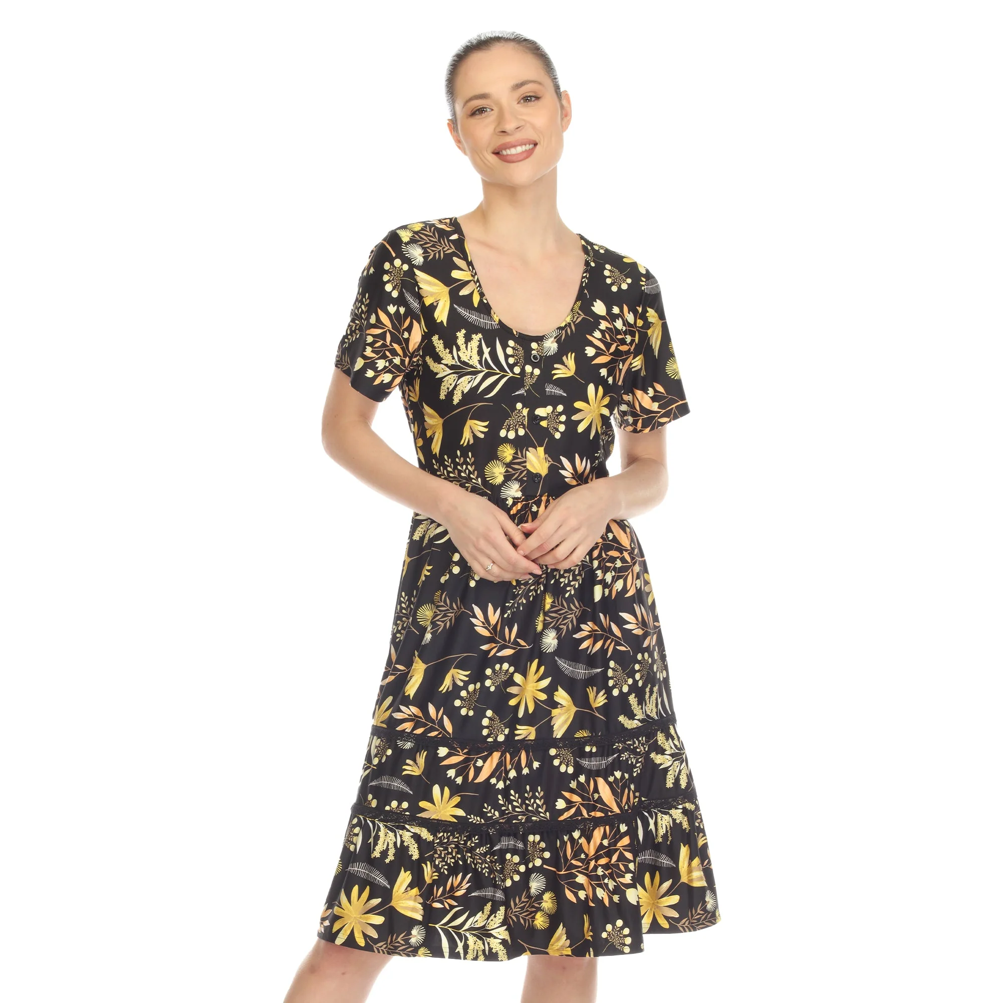 Floral Short Sleeve Knee Length Dress - Image 6
