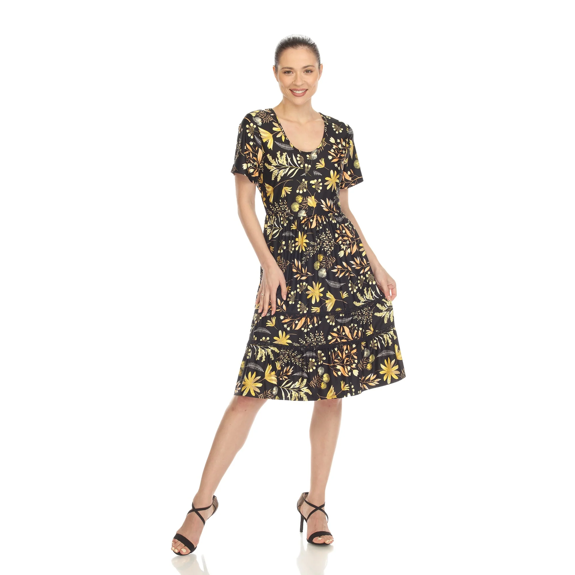 Floral Short Sleeve Knee Length Dress - Image 9