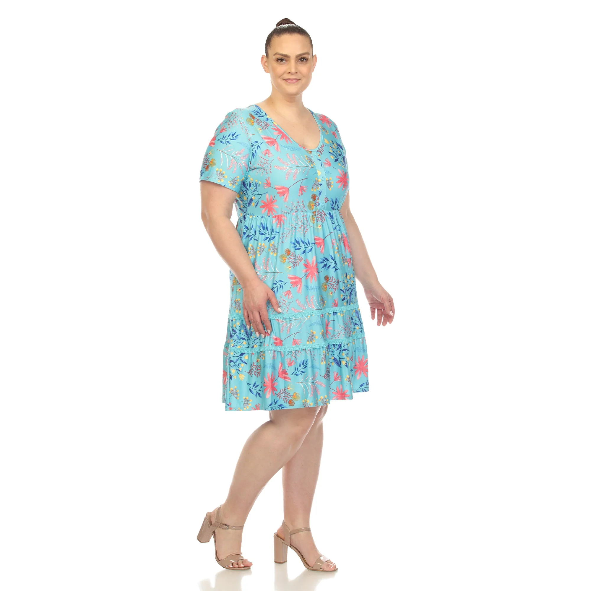 Floral Short Sleeve Knee Length Dress - Plus - Image 12