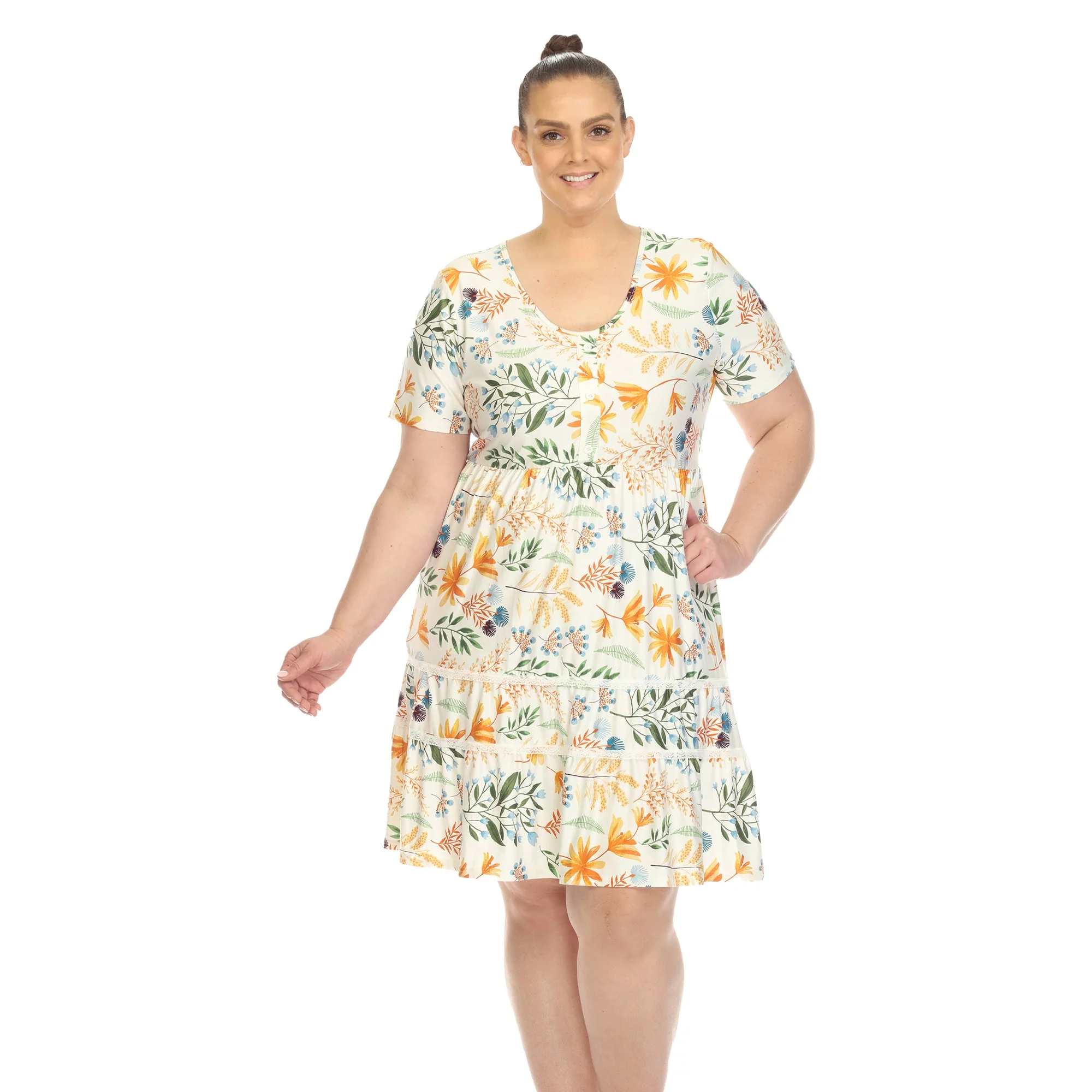 Floral Short Sleeve Knee Length Dress - Plus - Image 16
