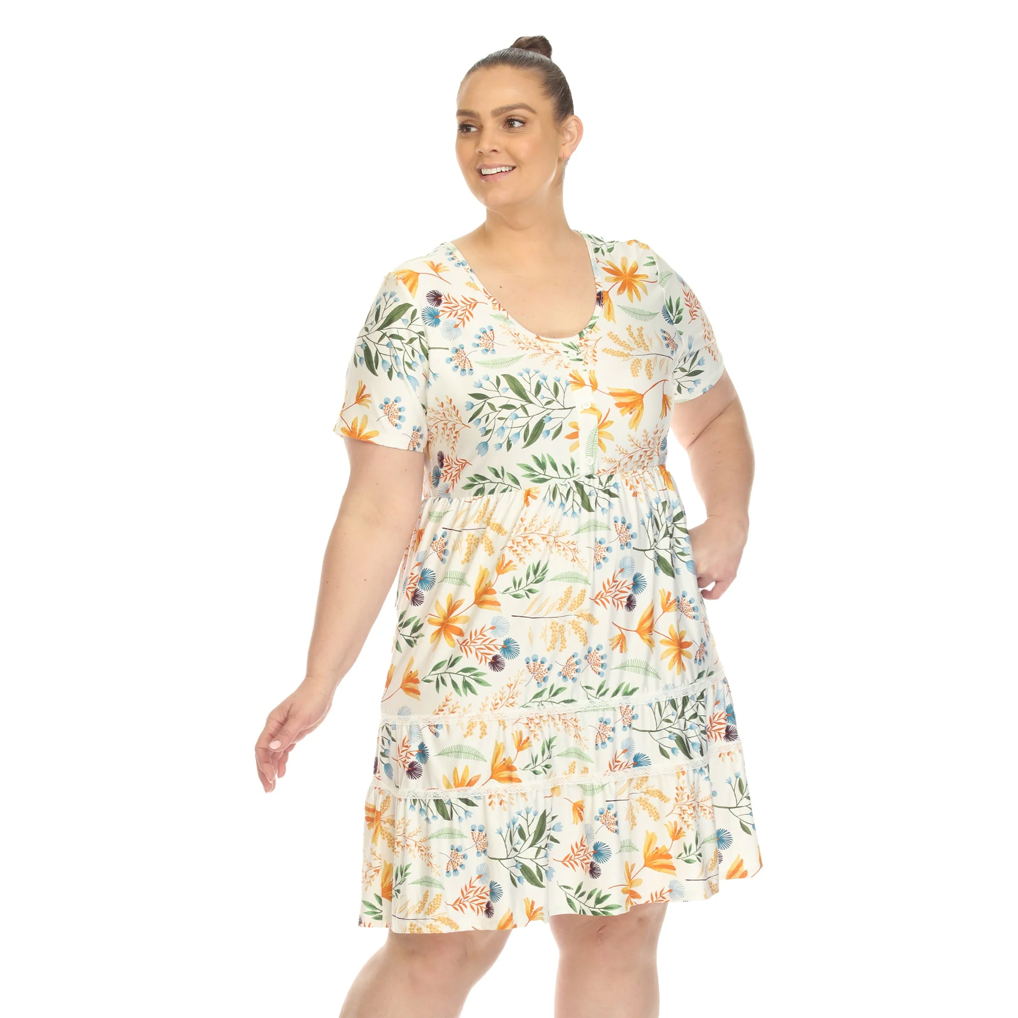 Floral Short Sleeve Knee Length Dress - Plus - Image 17