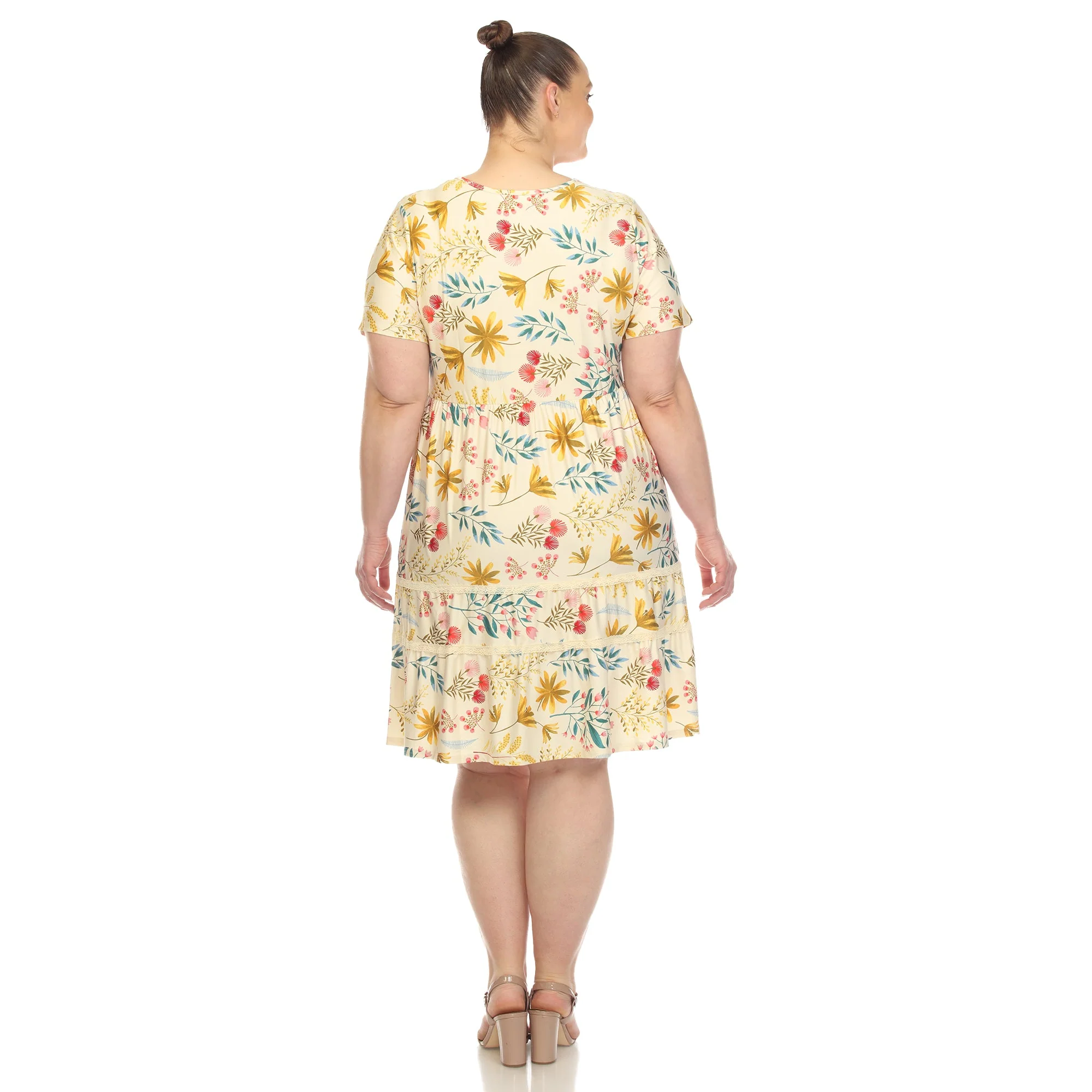 Floral Short Sleeve Knee Length Dress - Plus - Image 23