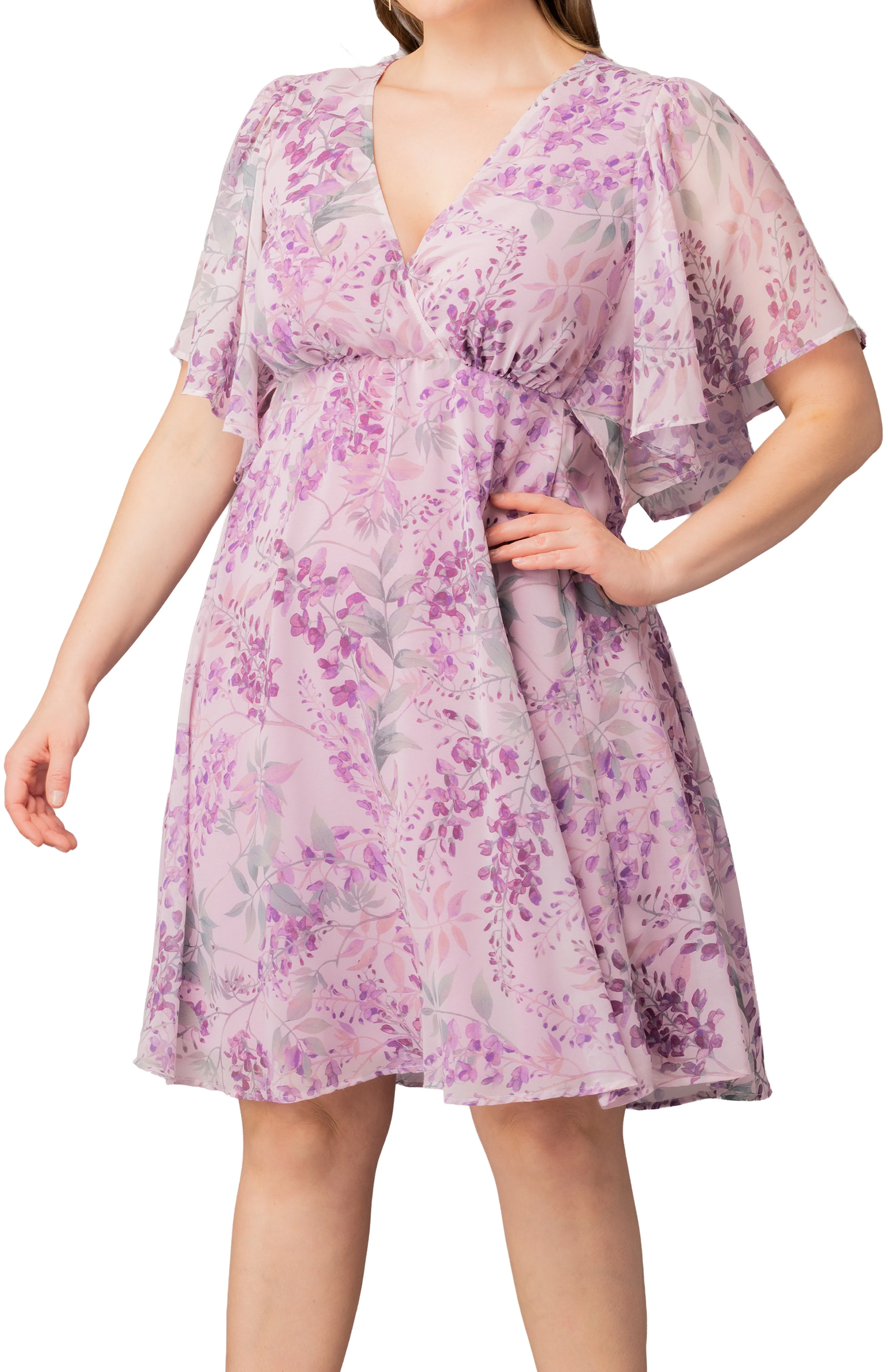Florence Flutter Sleeve Dress  - Wisteria Blooms -  Plus - Image 3