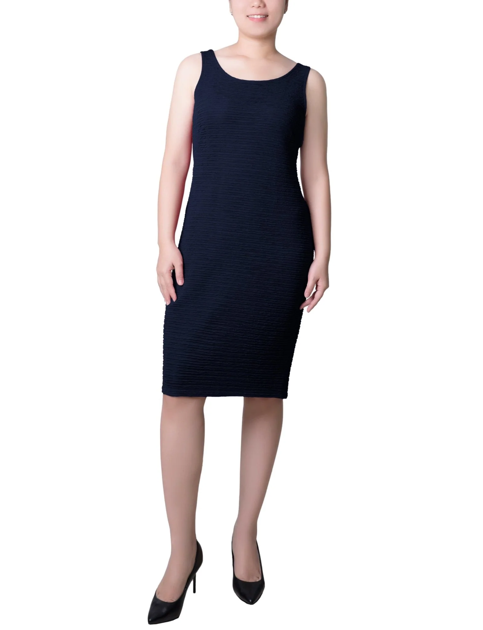 Harbor Navy Textured 3/4 Sleeve 2 Piece Dress Set - Petite - Image 4