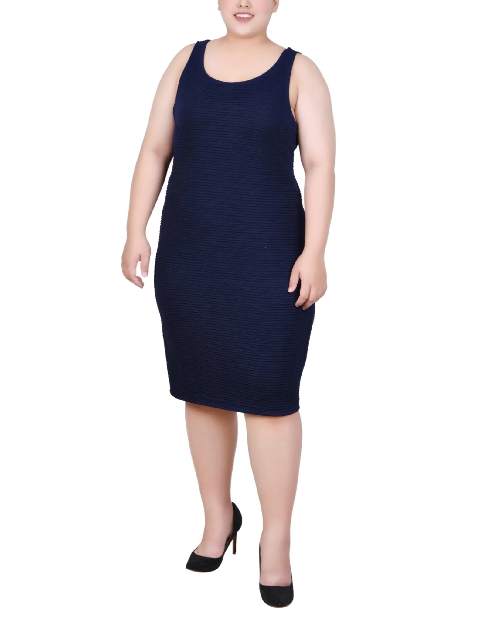 Harbor Navy Textured 3/4 Sleeve 2 Piece Dress Set - Plus - Image 4