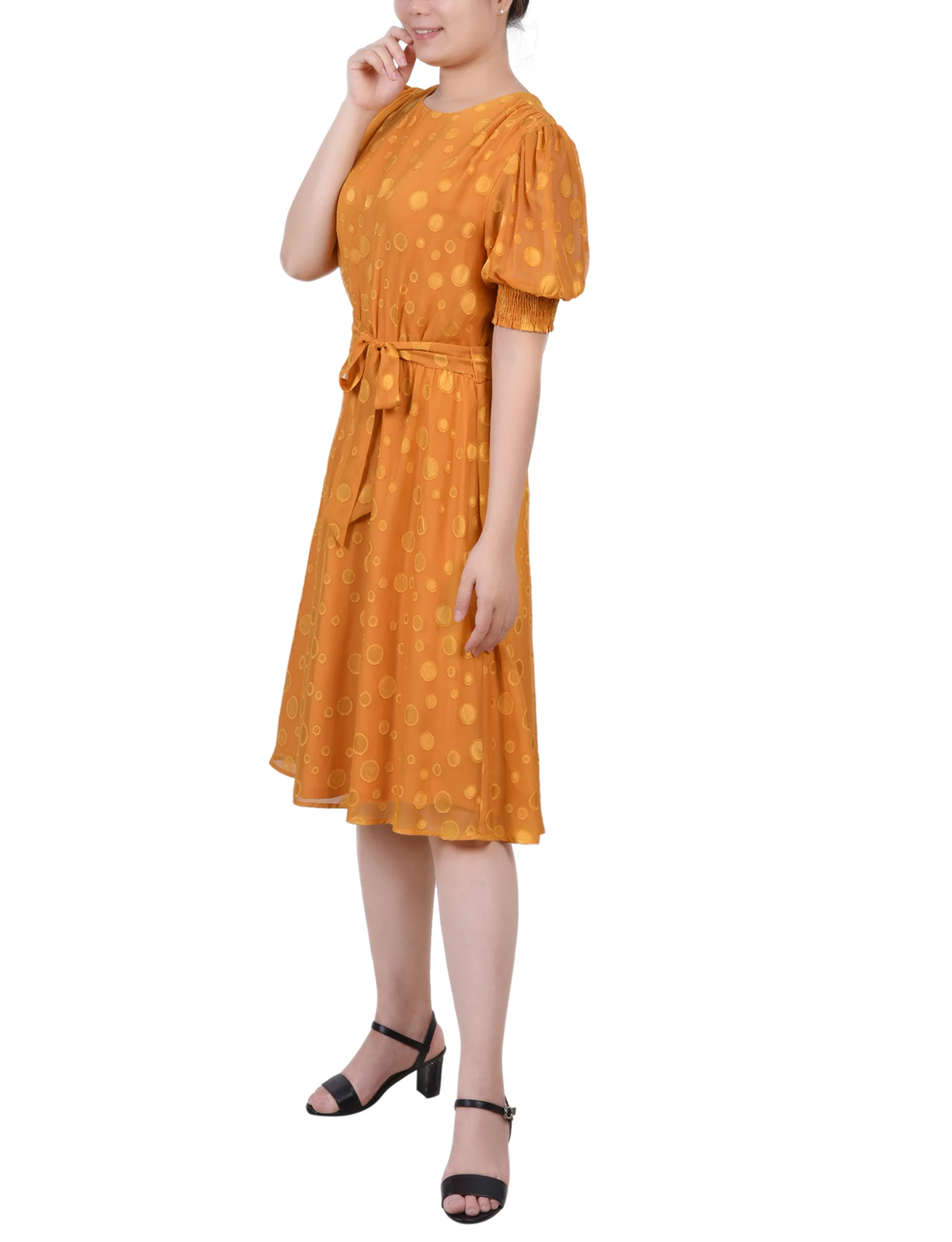 Inca Gold Elbow Sleeve Swiss Dot Dress - Petite - Image 2