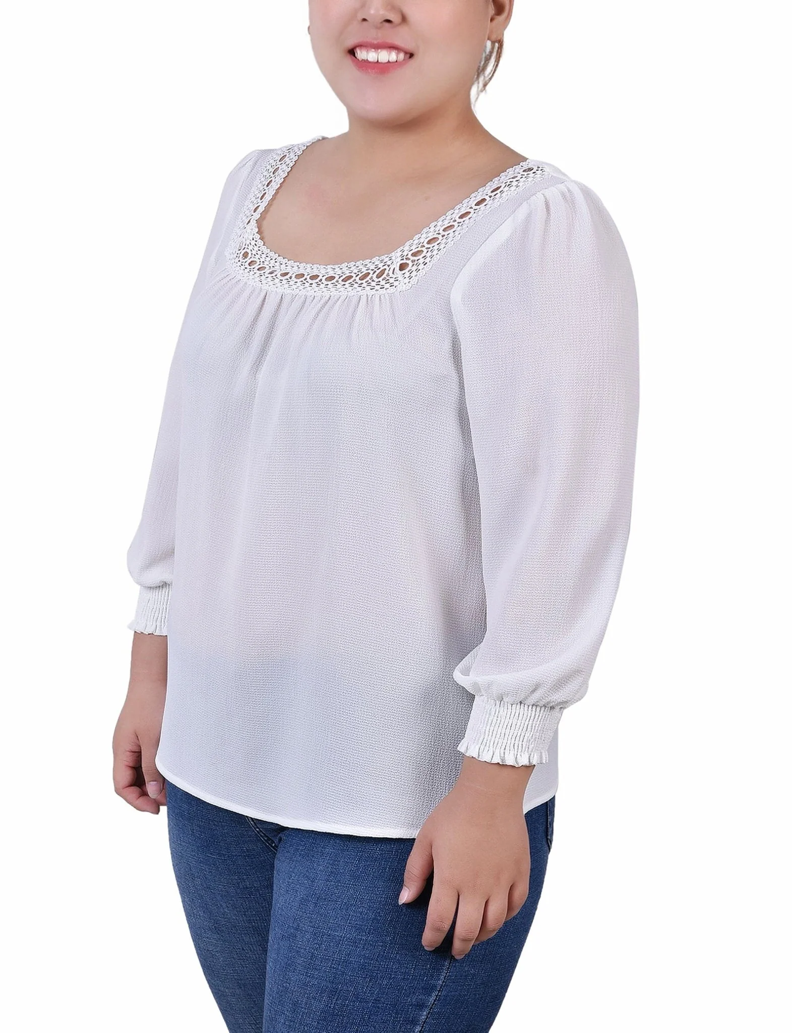 Ivory 3/4 Sleeve Square Neck Blouse - Plus - Image 2
