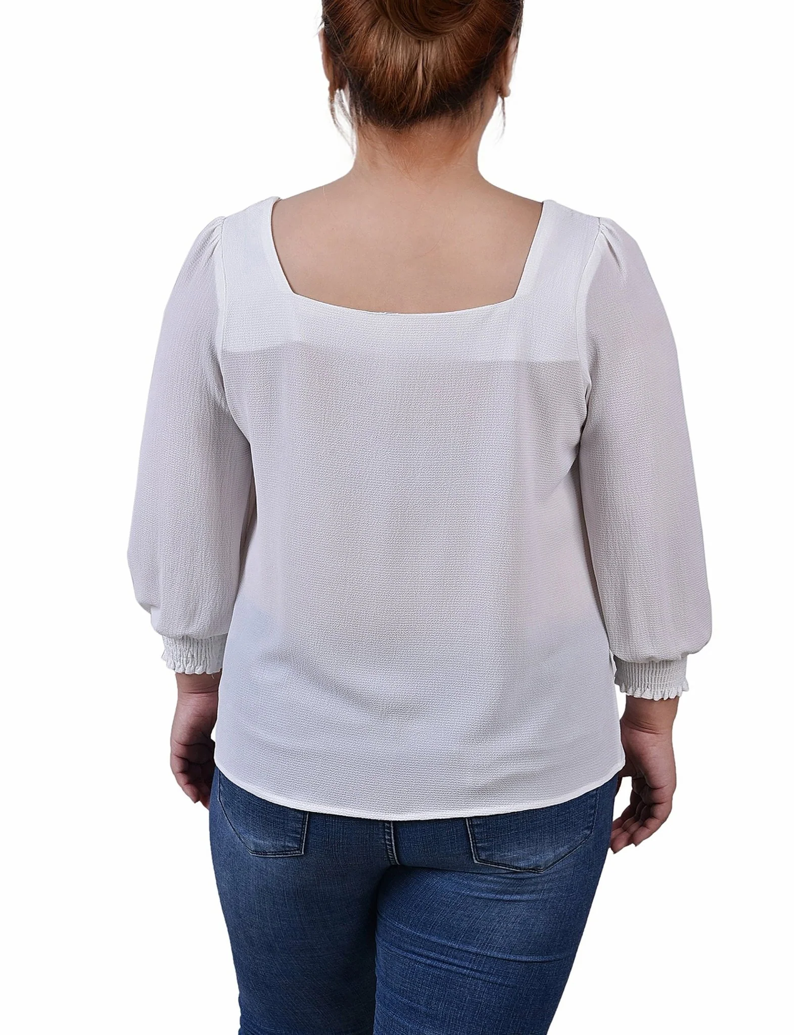 Ivory 3/4 Sleeve Square Neck Blouse - Plus - Image 4