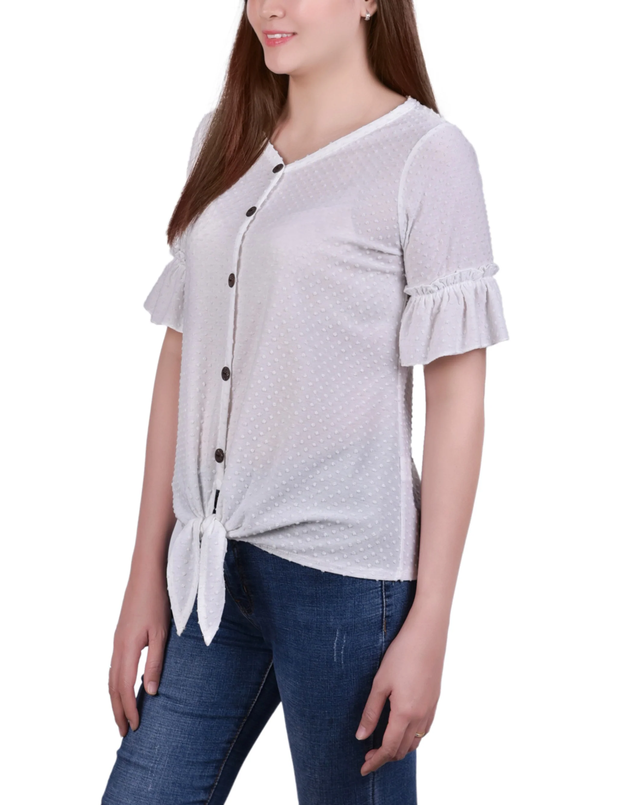 Ivory Bell Sleeve Top - Petite - Image 2